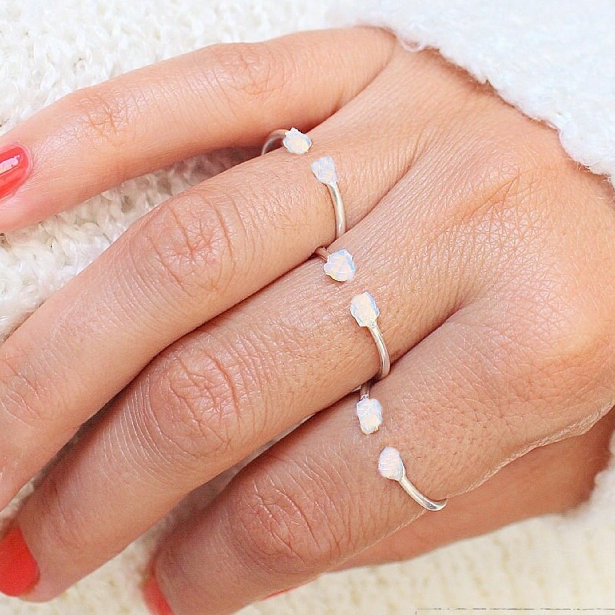 White Opal Stacker Rings 3 Set