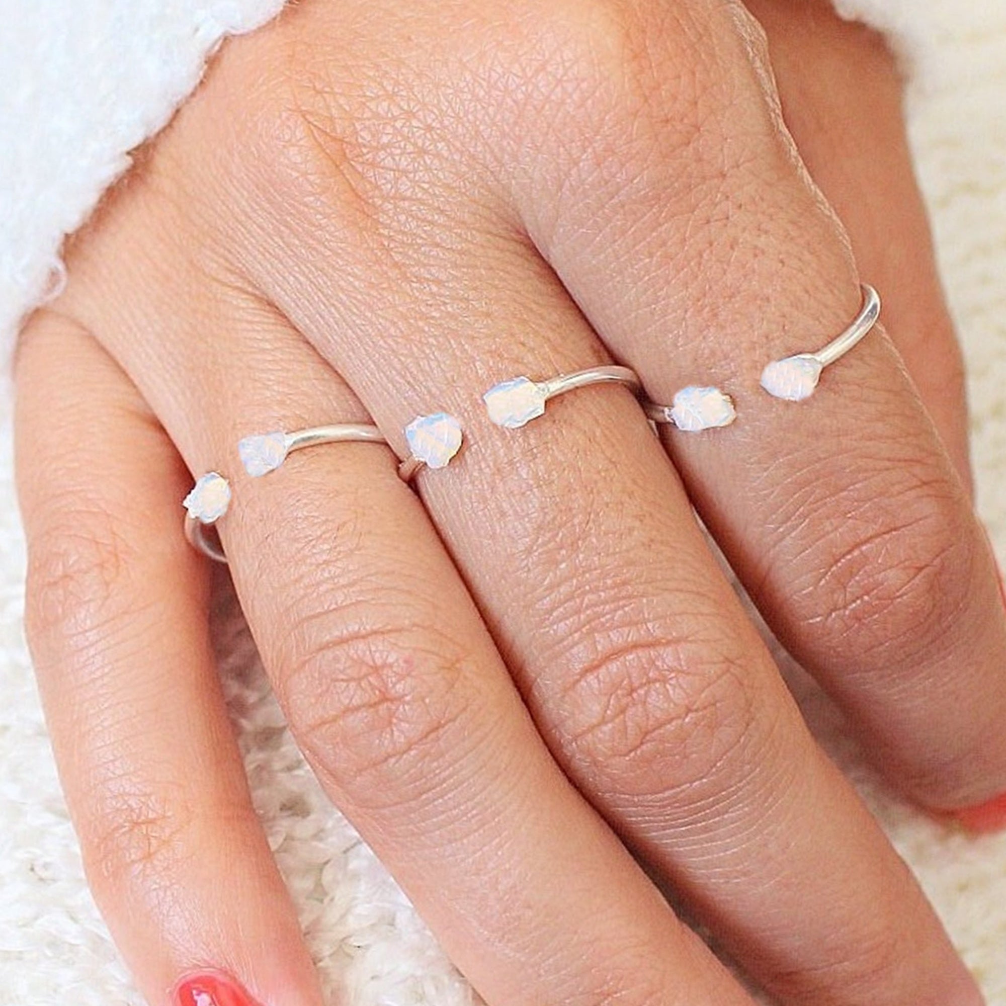 White Opal Stacker Rings 3 Set