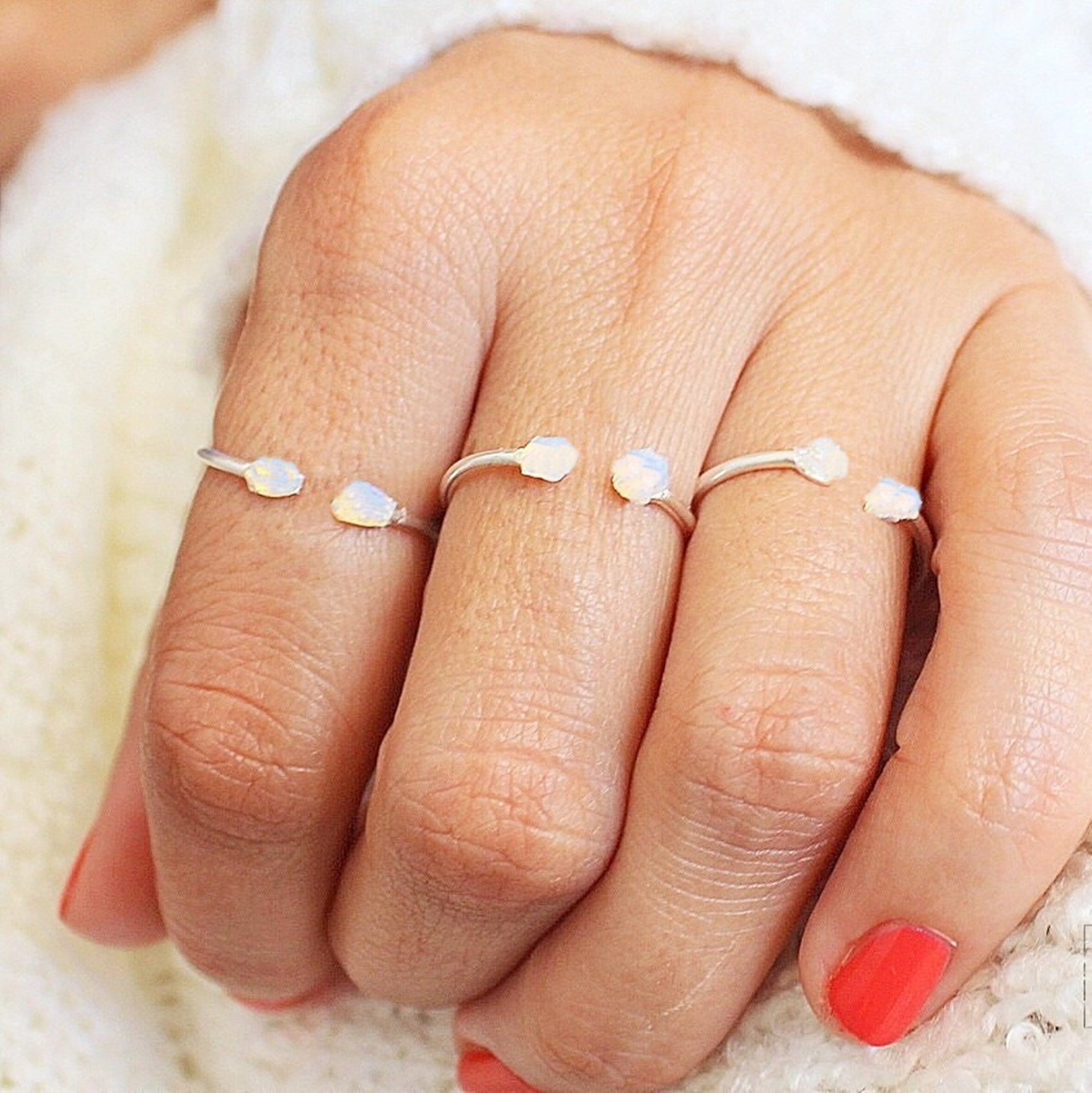 White Opal Stacker Rings 2 Set