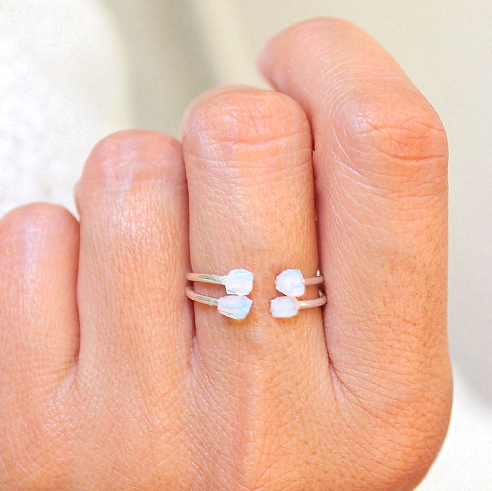 White Opal Stacker Rings 2 Set