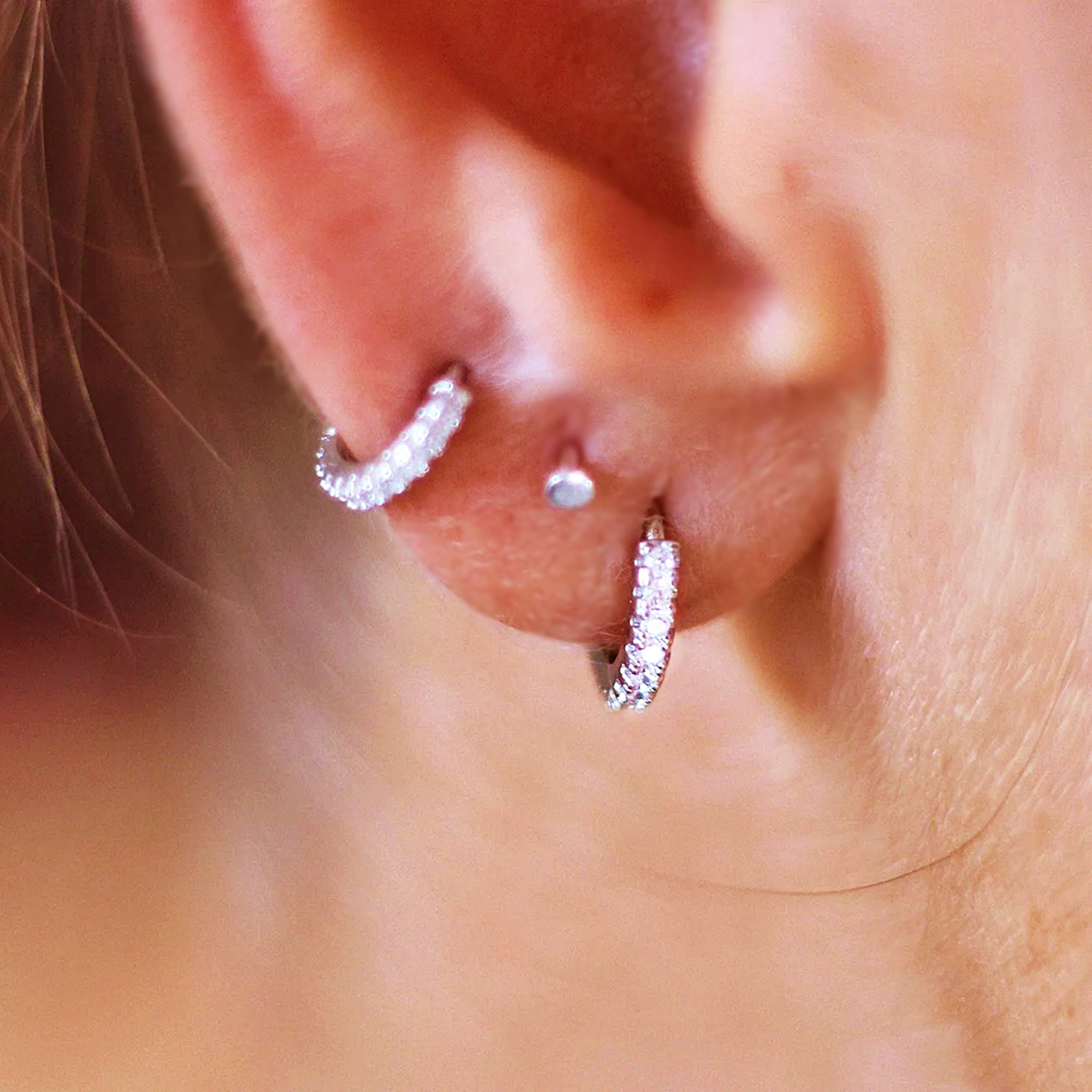 Dainty CZ Huggie - Helix, Tragus; Lobe.