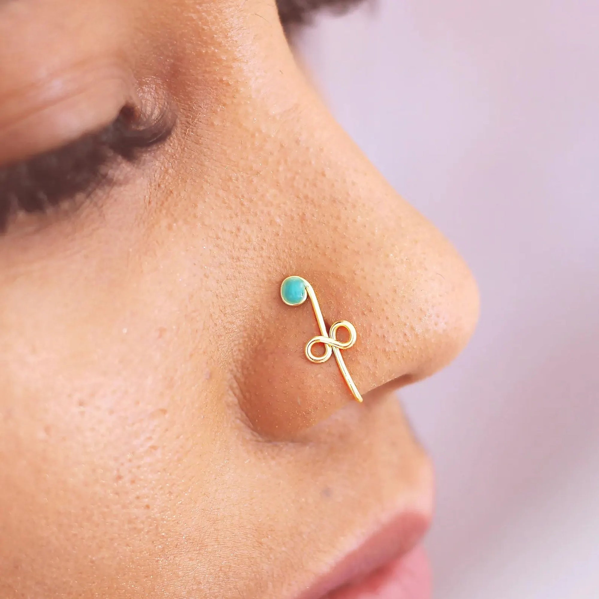 Turquoise Nose Cuff – Piercing Stud – Gold Plated Surface