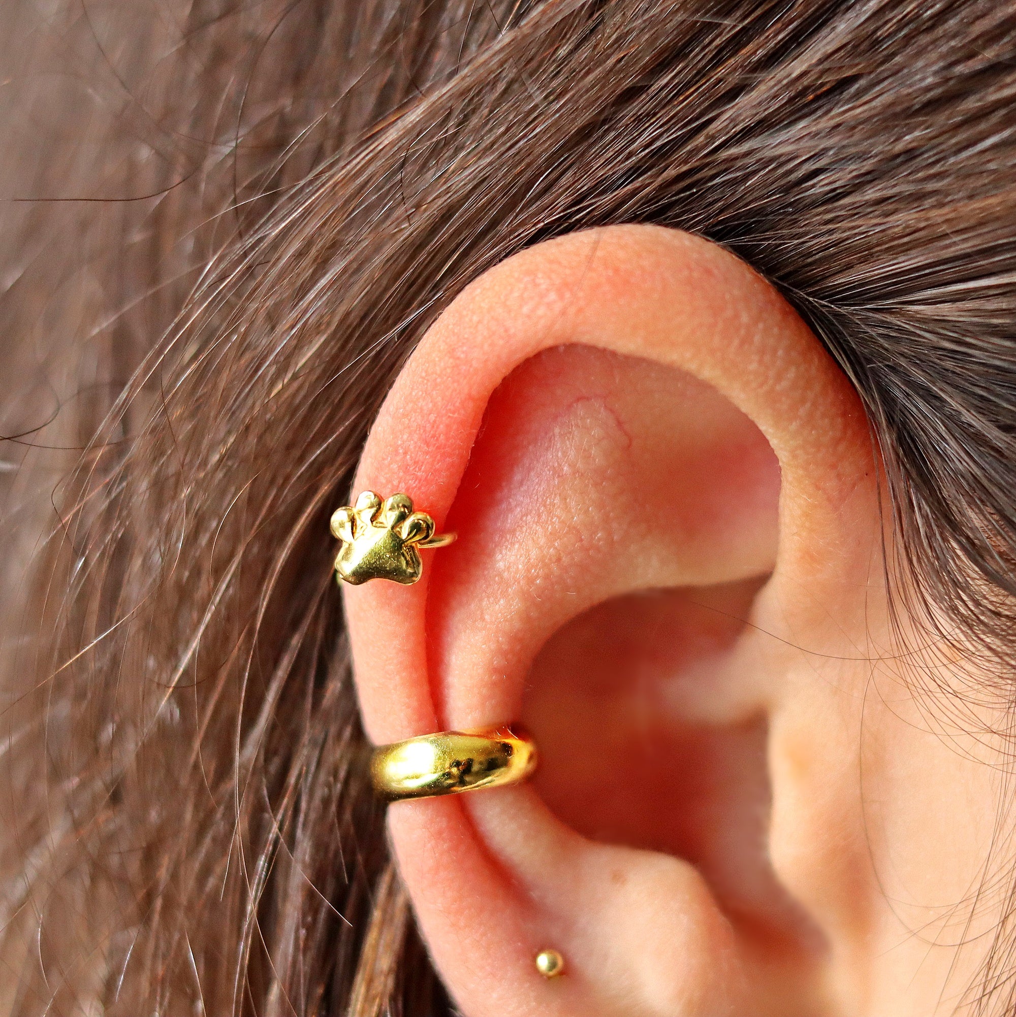 Paw Print Helix Earring – Piercing Stud – Handcrafted Texture