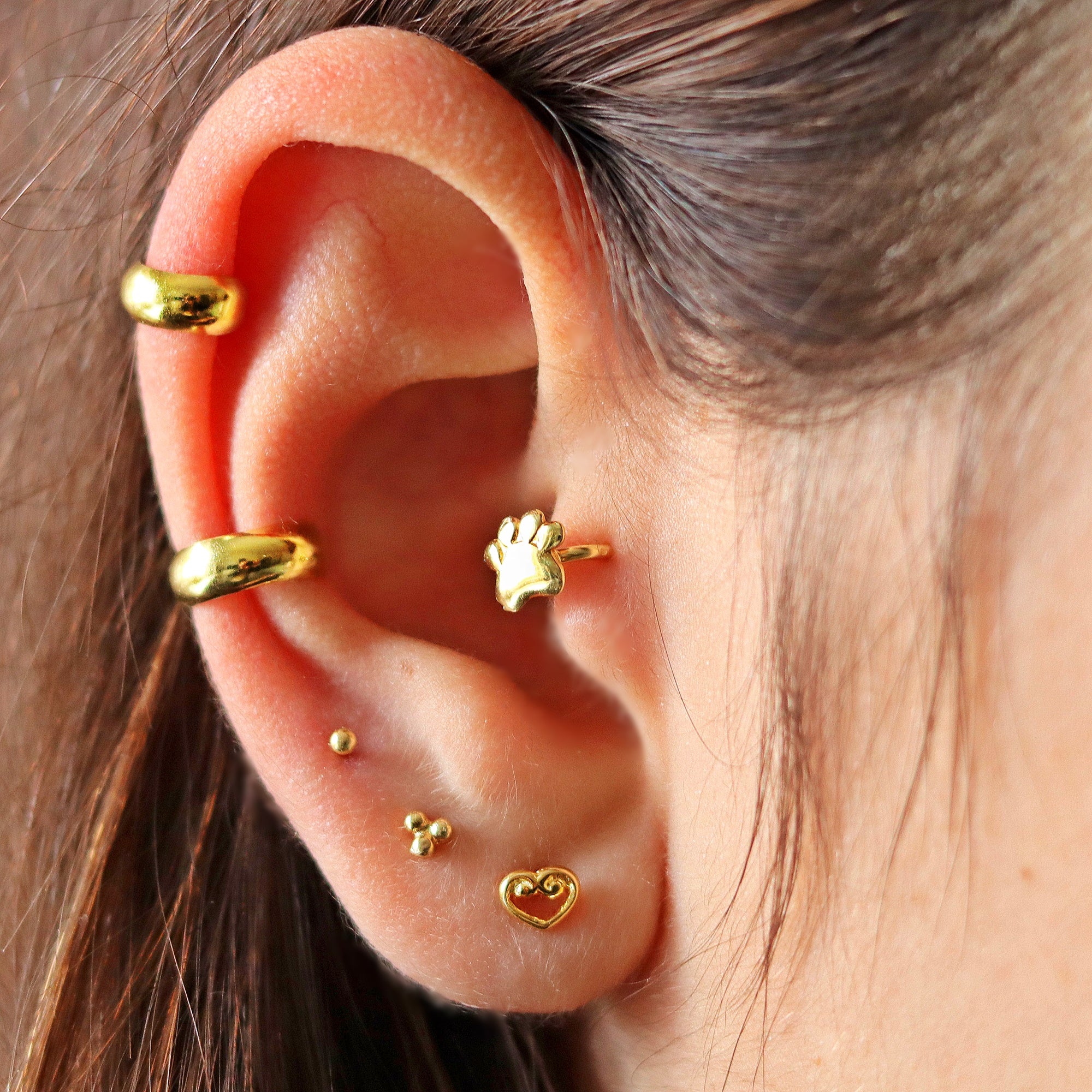 Paw Print Helix Earring – Piercing Stud – Handcrafted Texture