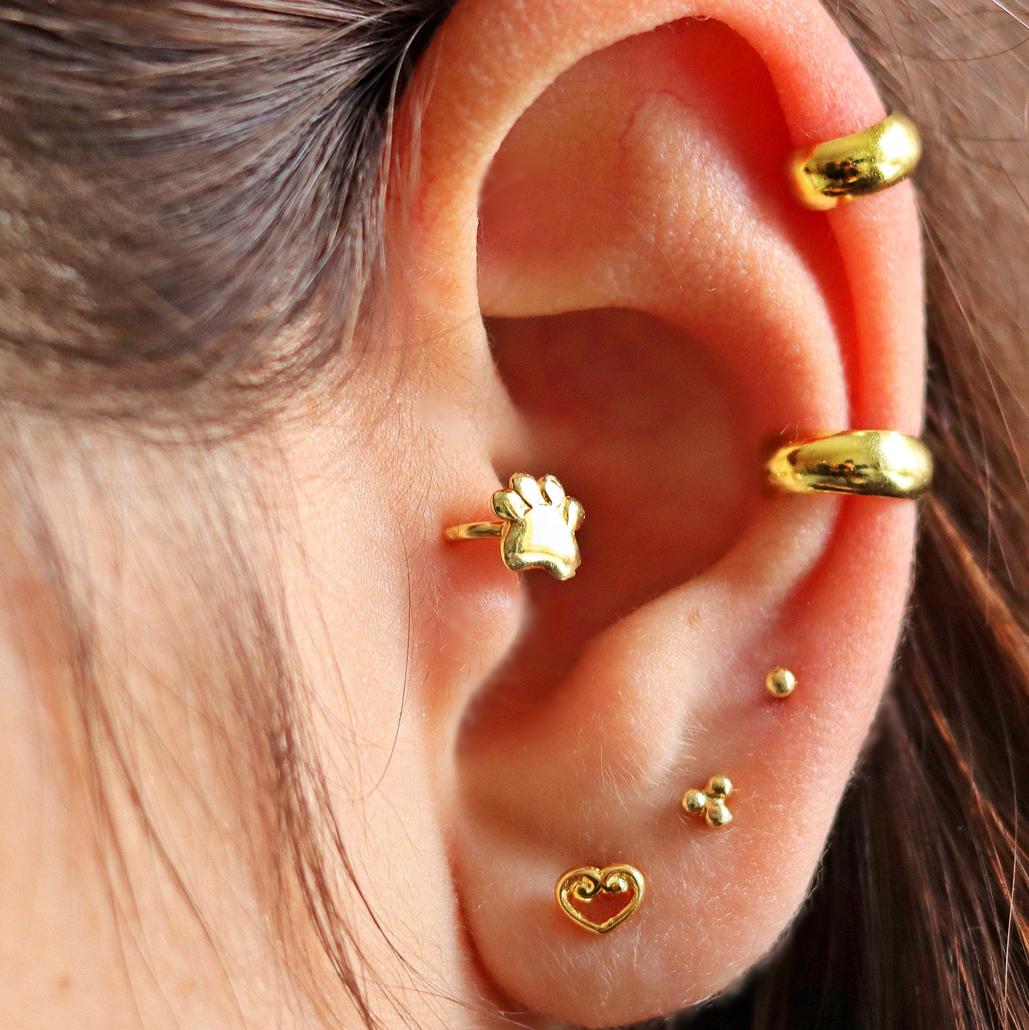 Paw Print Helix Earring – Piercing Stud – Handcrafted Texture