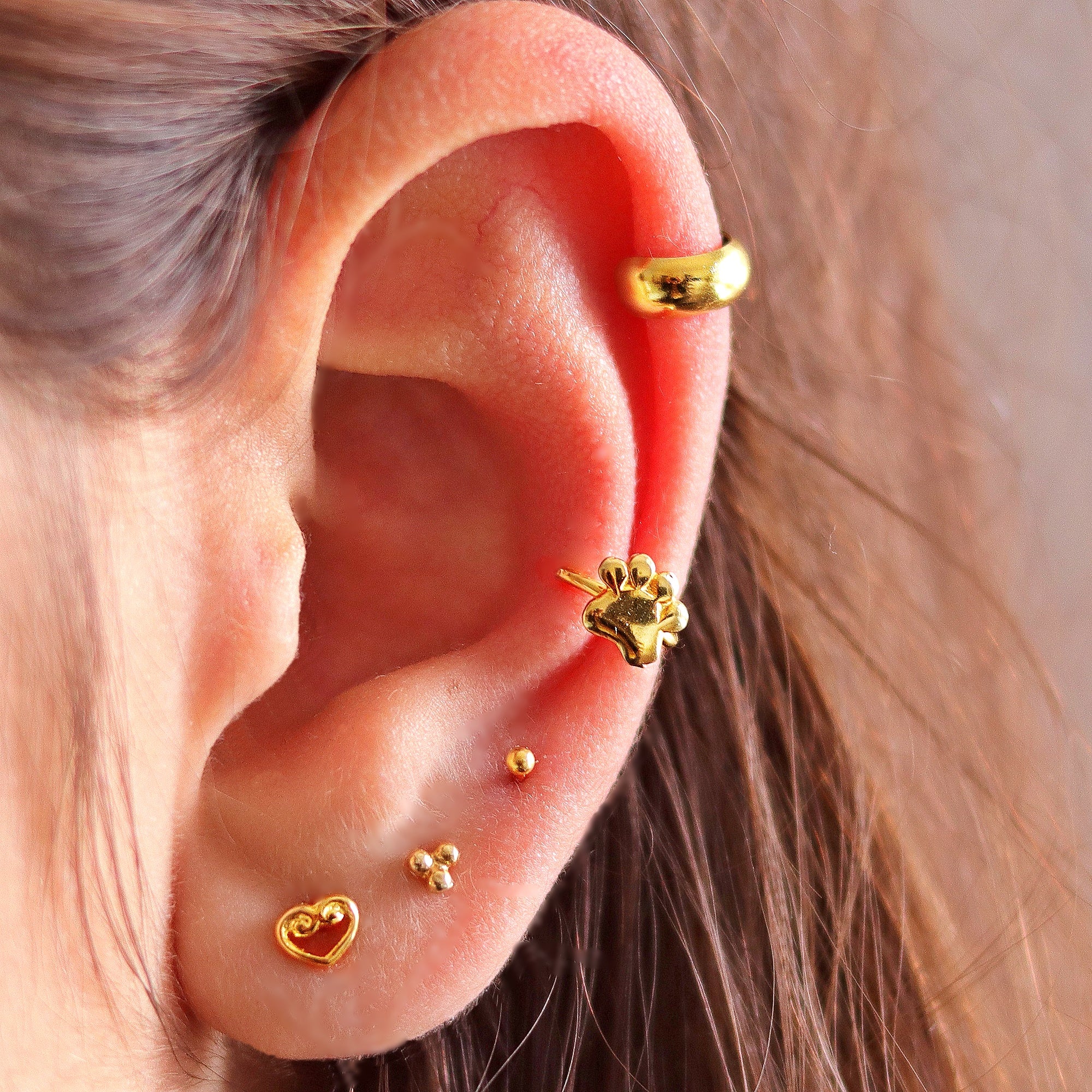 Paw Print Helix Earring – Piercing Stud – Handcrafted Texture