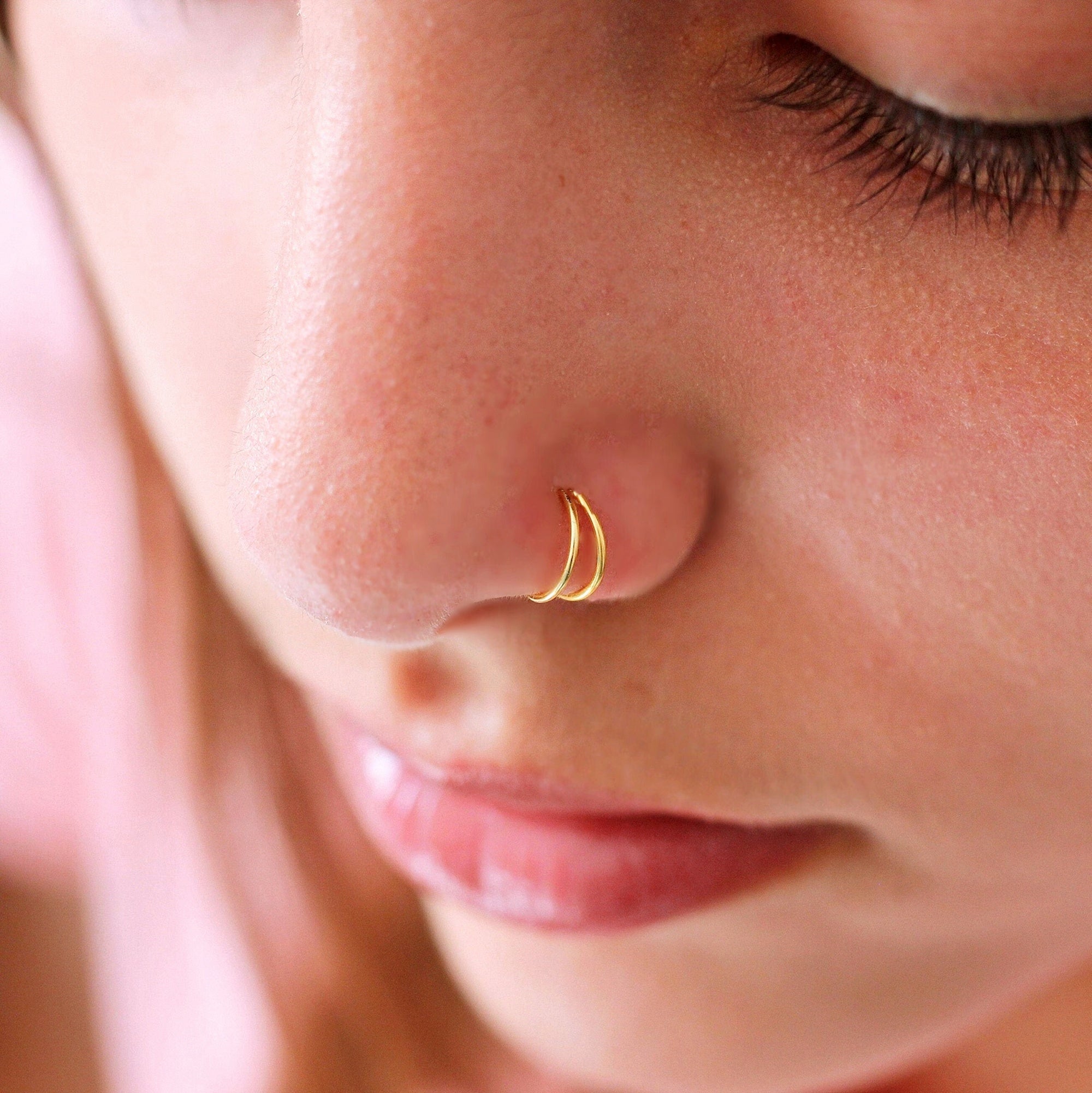 Double Hoop Nose Ring 14k Gold