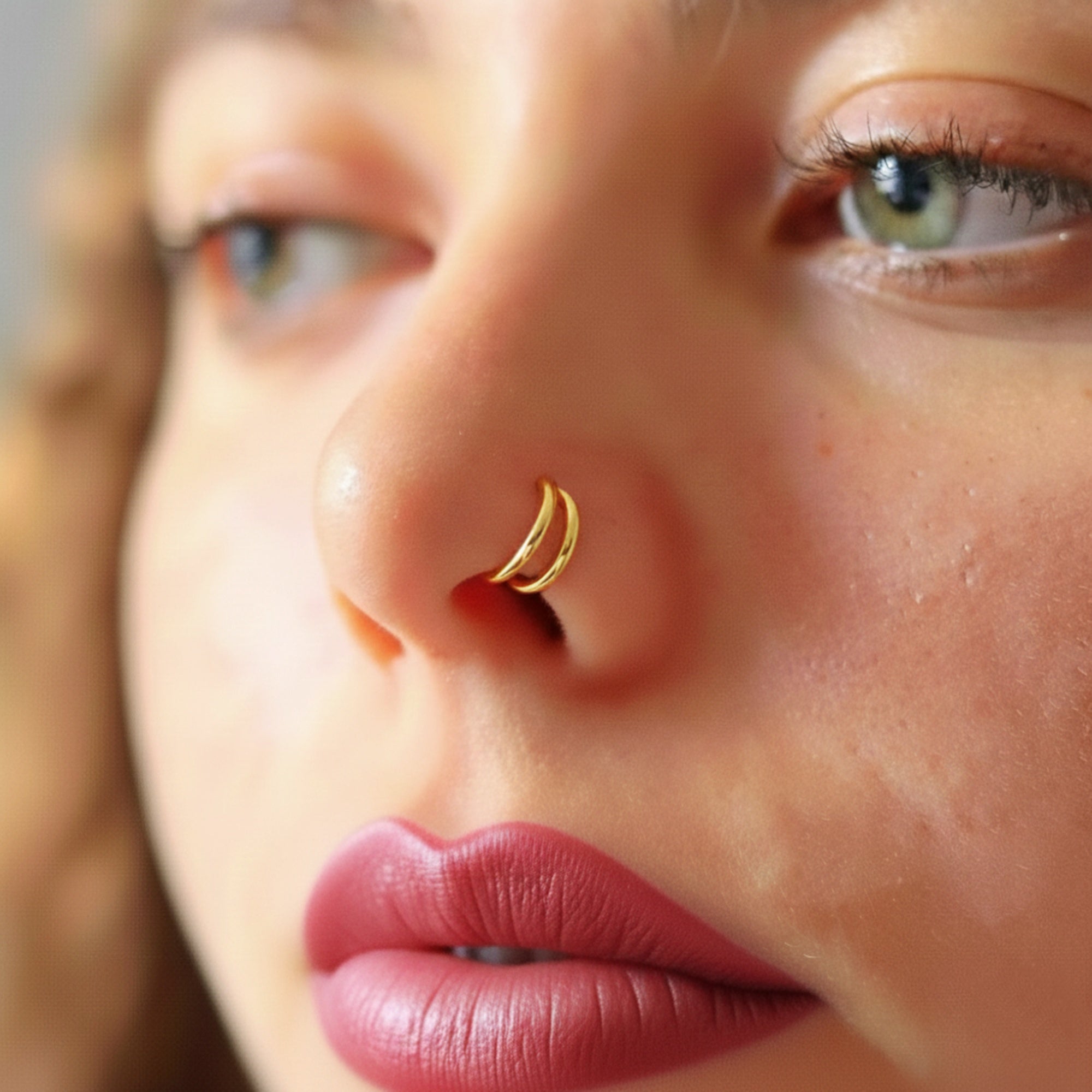 Double Nose Ring Hoop, Rose Gold Nose Ring