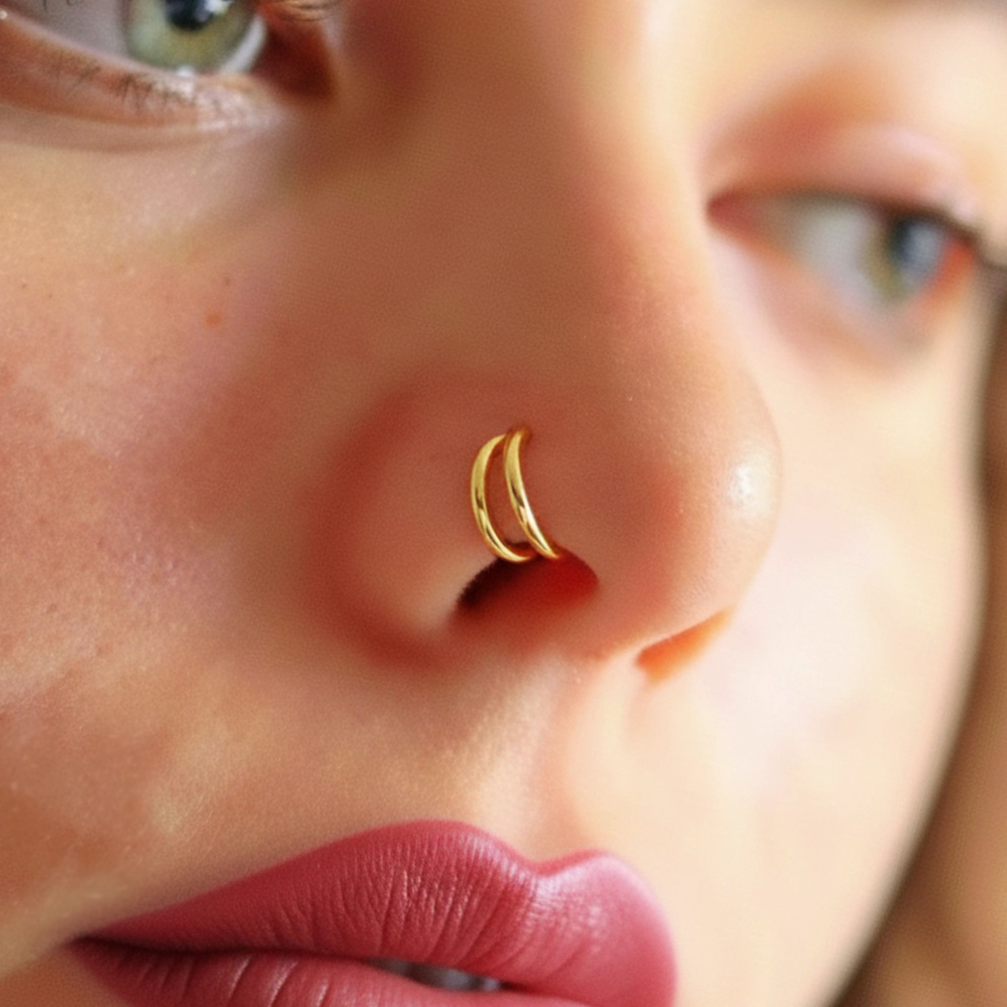 Double Nose Ring Hoop, Rose Gold Nose Ring