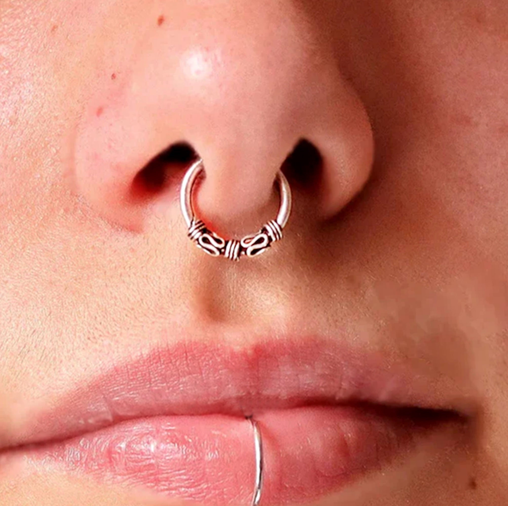 Beaded Fake Septum Ring - Silver - TinyBox Jewelry