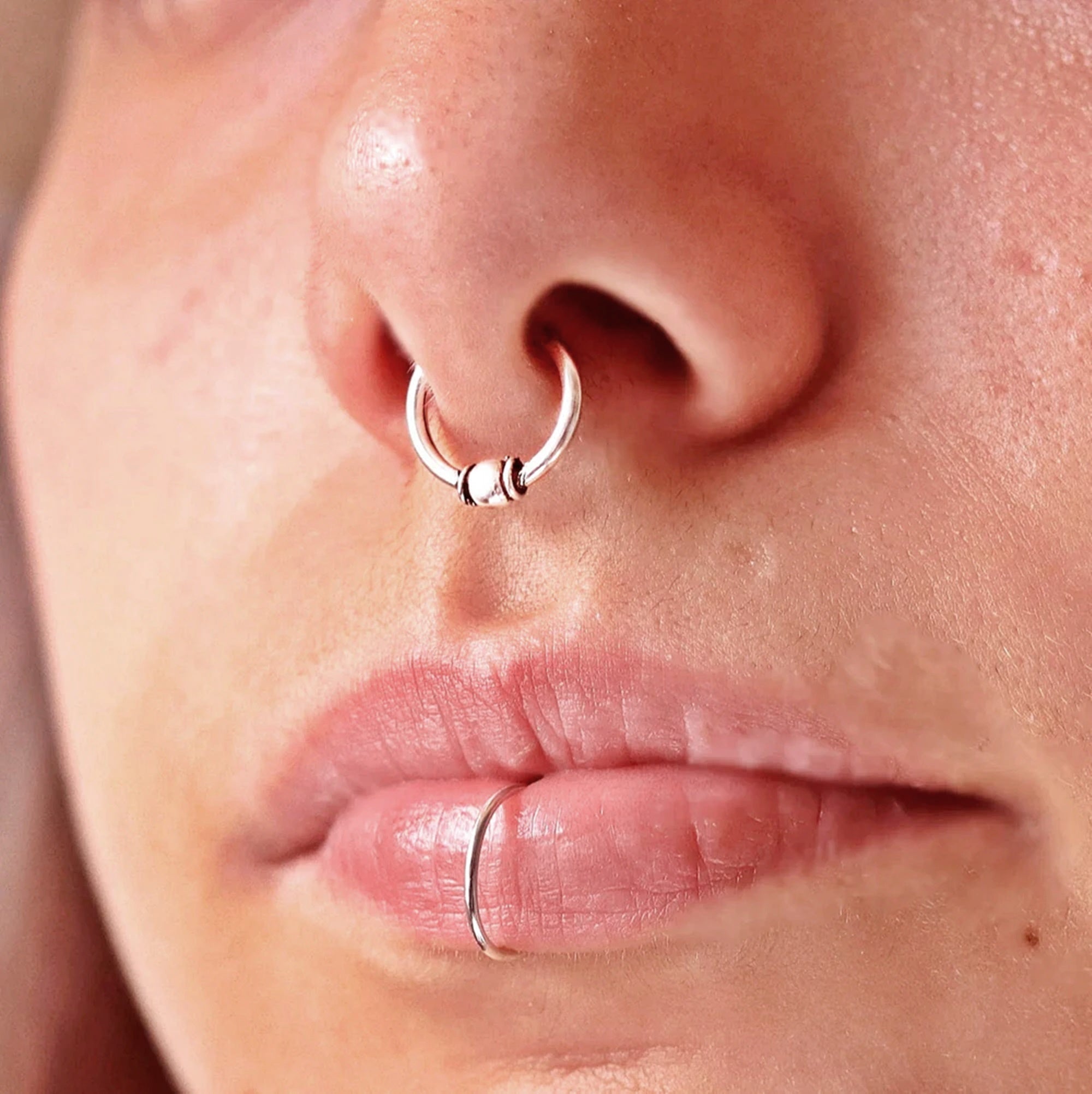 BEADED FAKE SEPTUM RING - Silver - TinyBox Jewelry