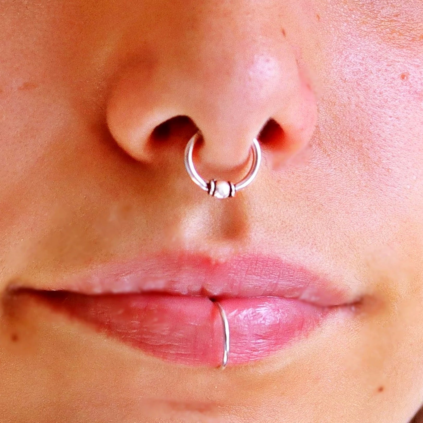 BEADED FAKE SEPTUM RING - Silver - TinyBox Jewelry