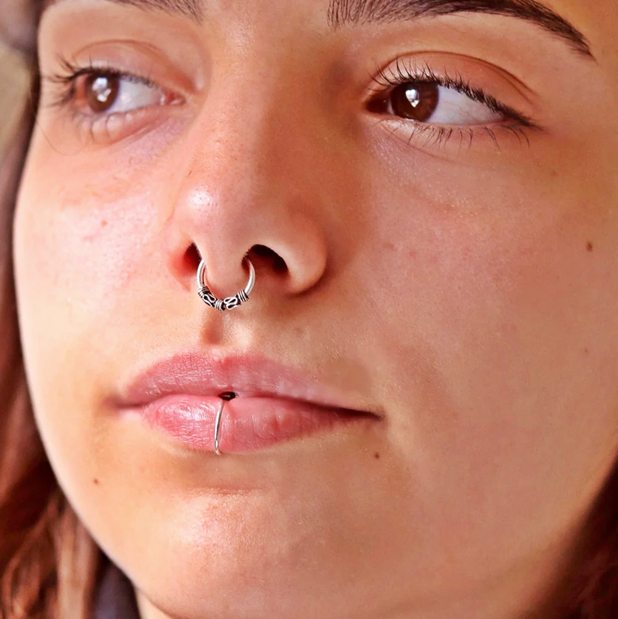 BEADED FAKE SEPTUM RING - Silver - TinyBox Jewelry