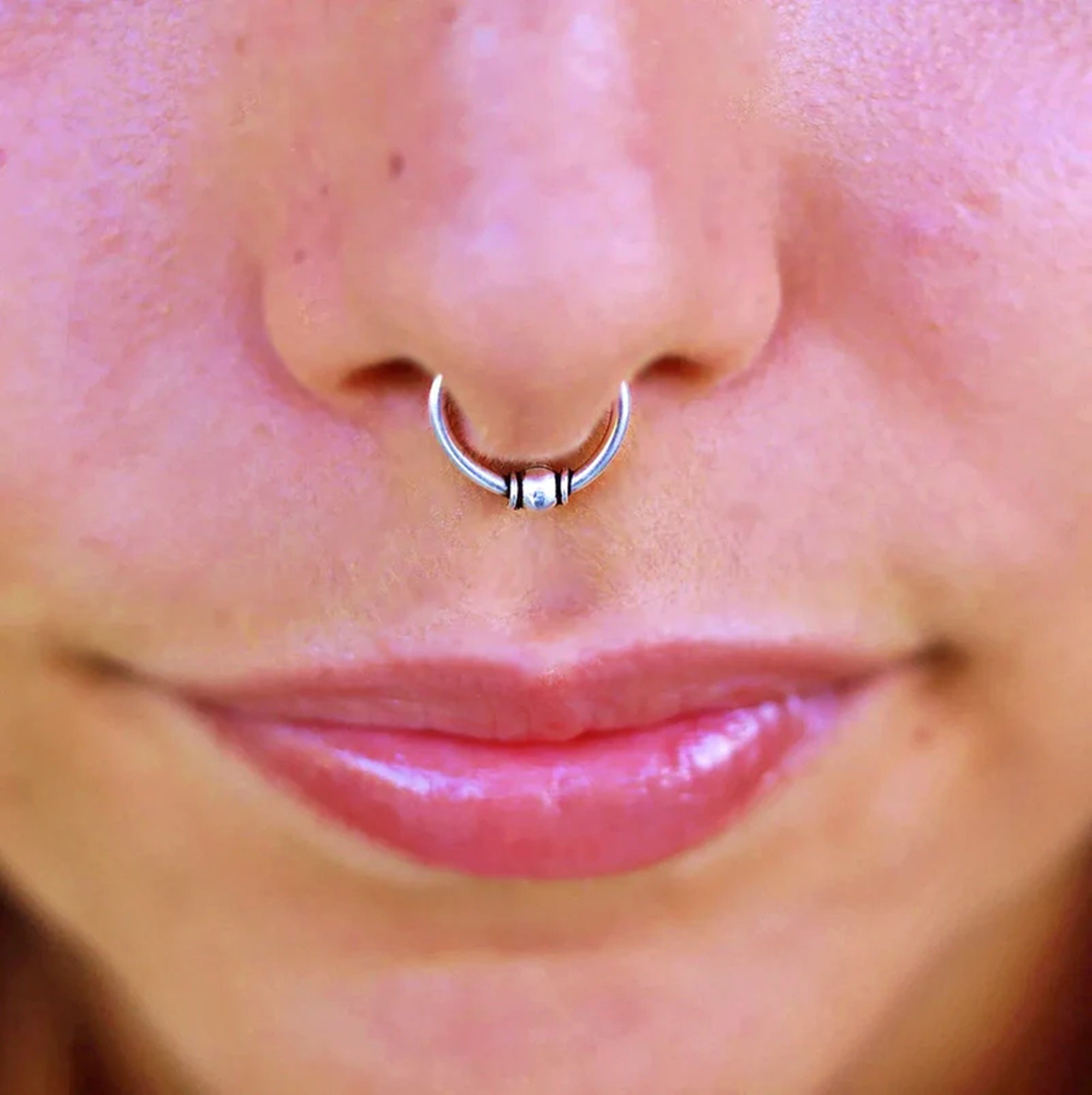Beaded Fake Septum Ring - Silver - TinyBox Jewelry