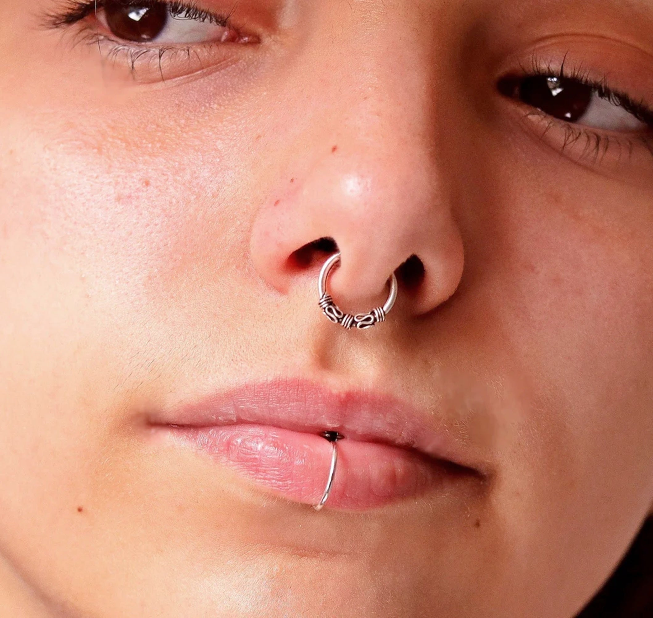 BEADED FAKE SEPTUM RING - Silver - TinyBox Jewelry