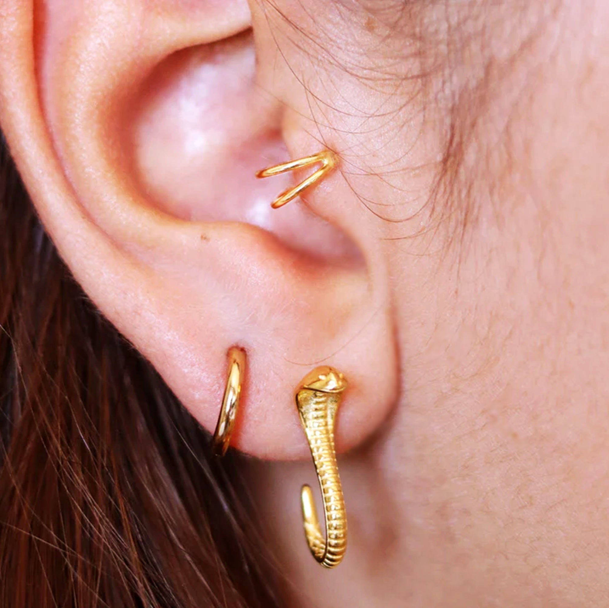 Double Hoop Tragus Earring Gold - TinyBox Jewelry