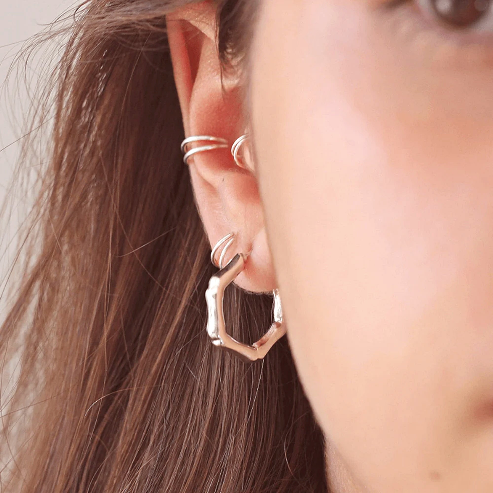 Double Hoop Tragus Earring Silver - TinyBox Jewelry