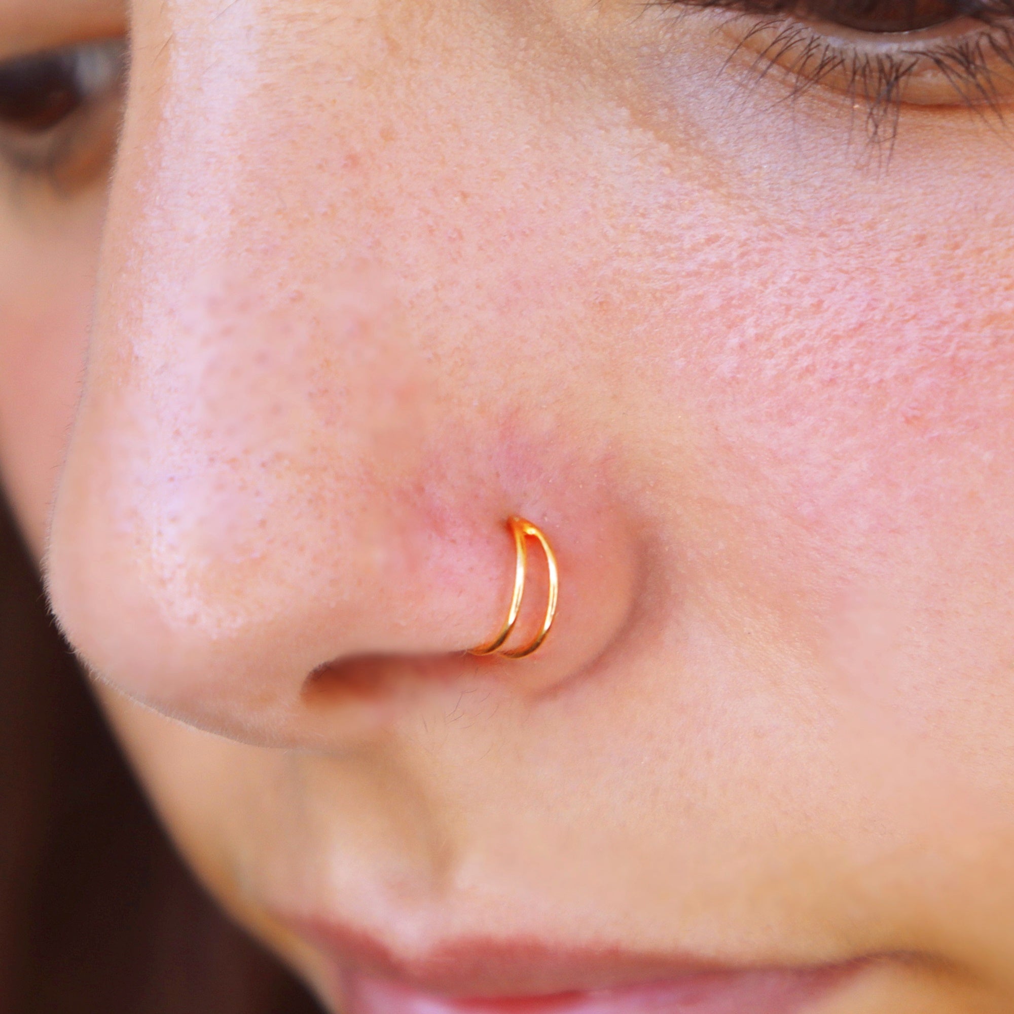 Hot 14k rose gold finished Double circle nose stud