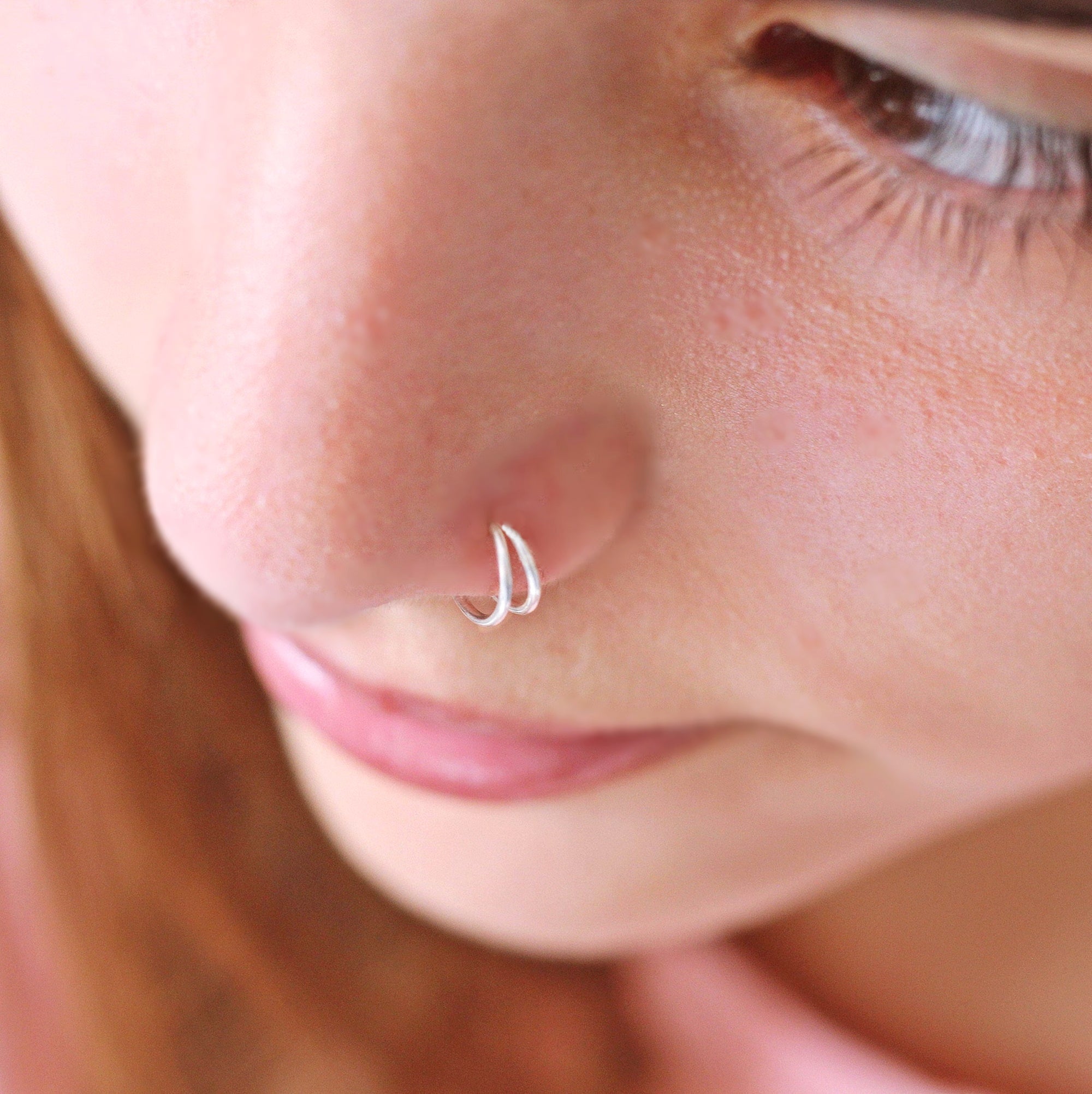 Double Nose Ring Hoop, Sterling Silver Nose Ring - TinyBox Jewelry