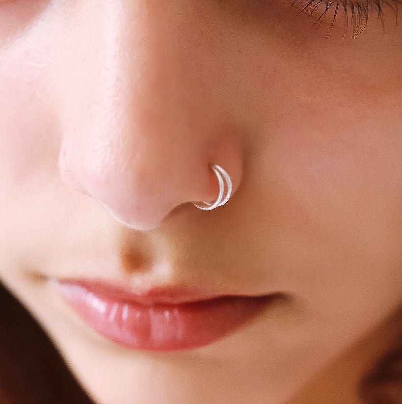 Double Nose Ring Hoop, Sterling Silver Nose Ring - TinyBox Jewelry