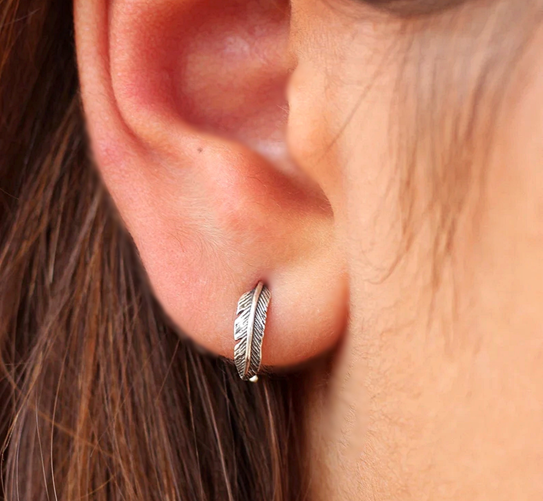 Feather Lobe Earring - Silver - TinyBox Jewelry