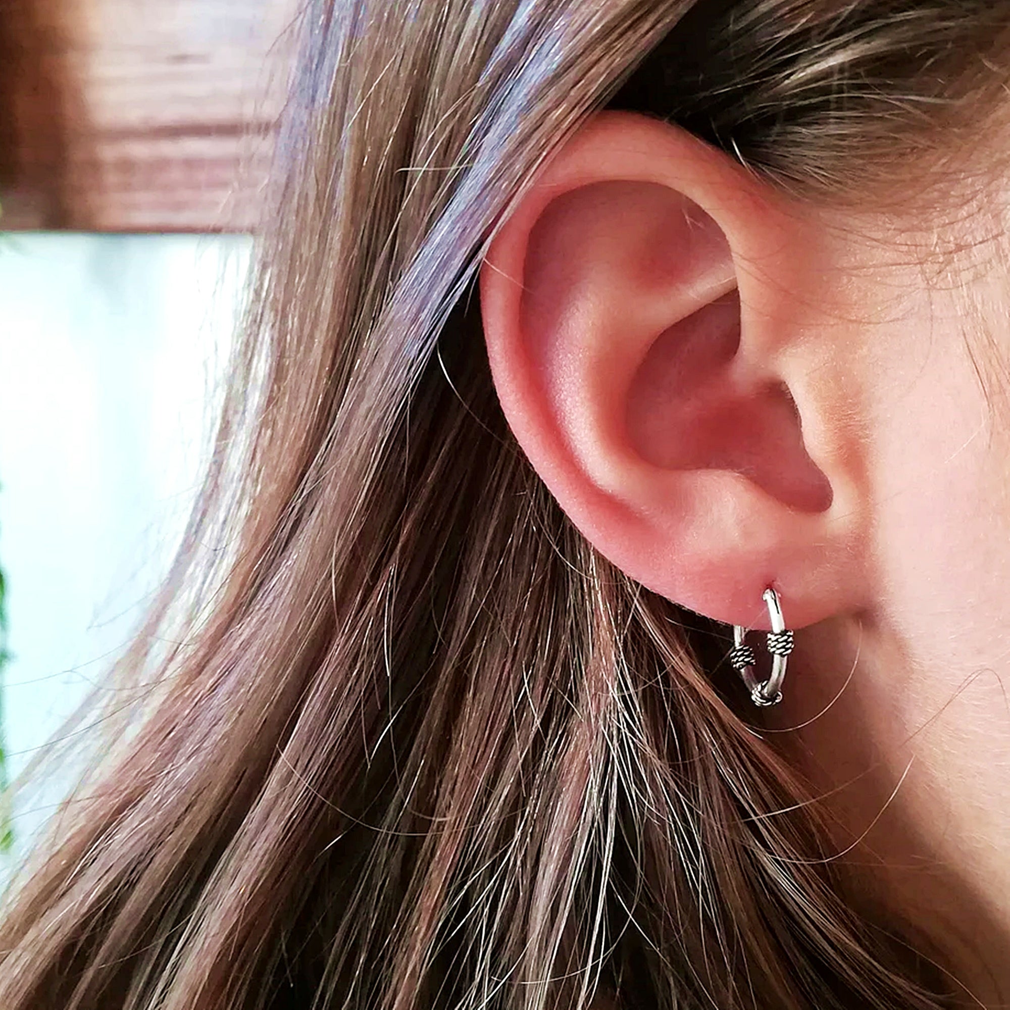 Small Hoop Earrings – Piercing Stud – Textured Design