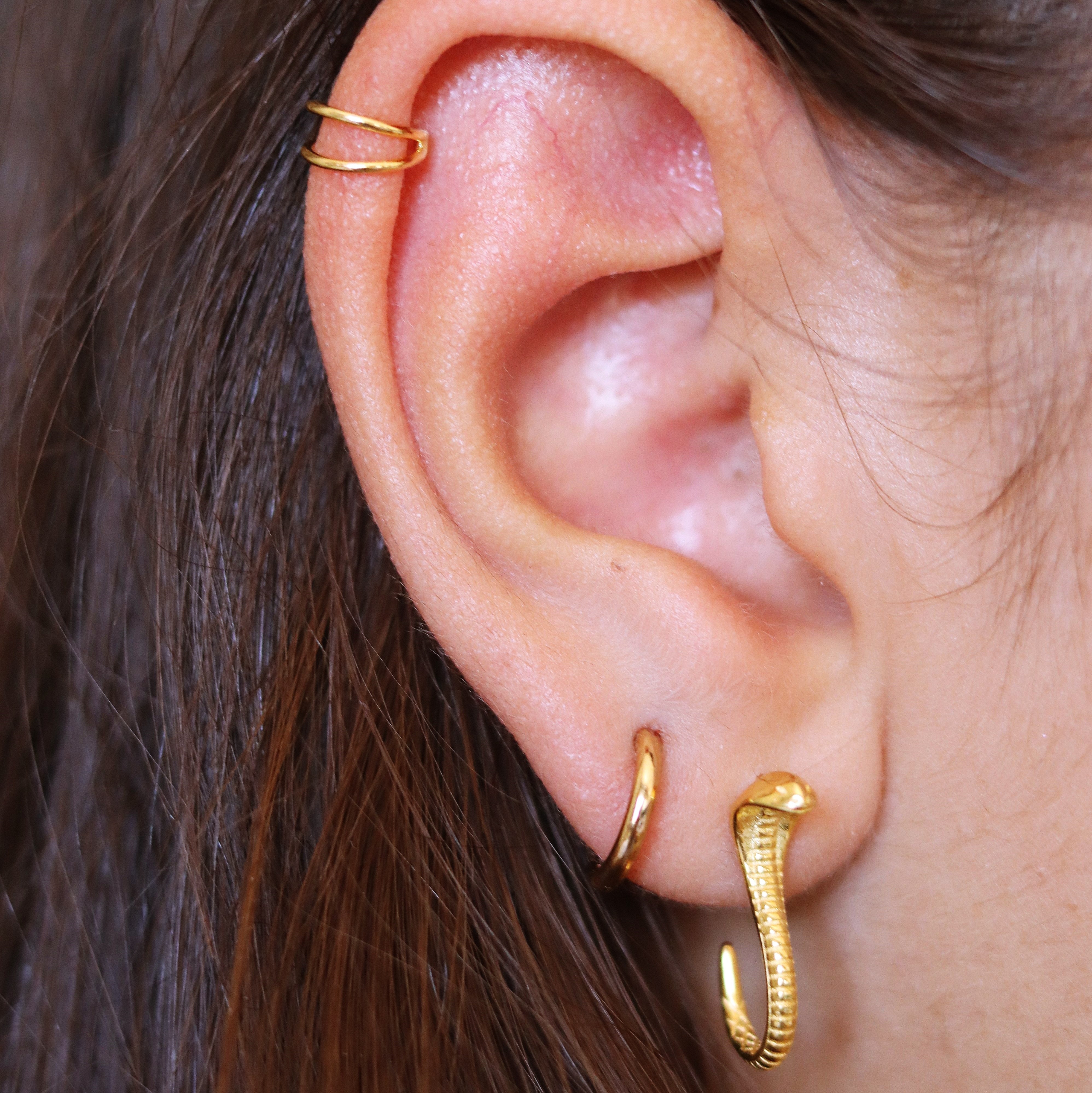 Double Hoop Helix Earring Gold - TinyBox Jewelry