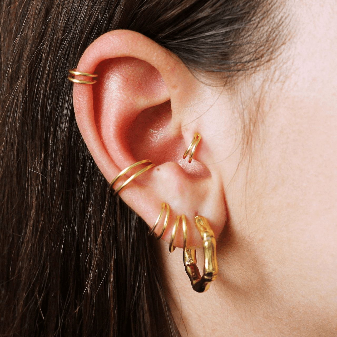 Double Hoop Helix Earring Gold - TinyBox Jewelry