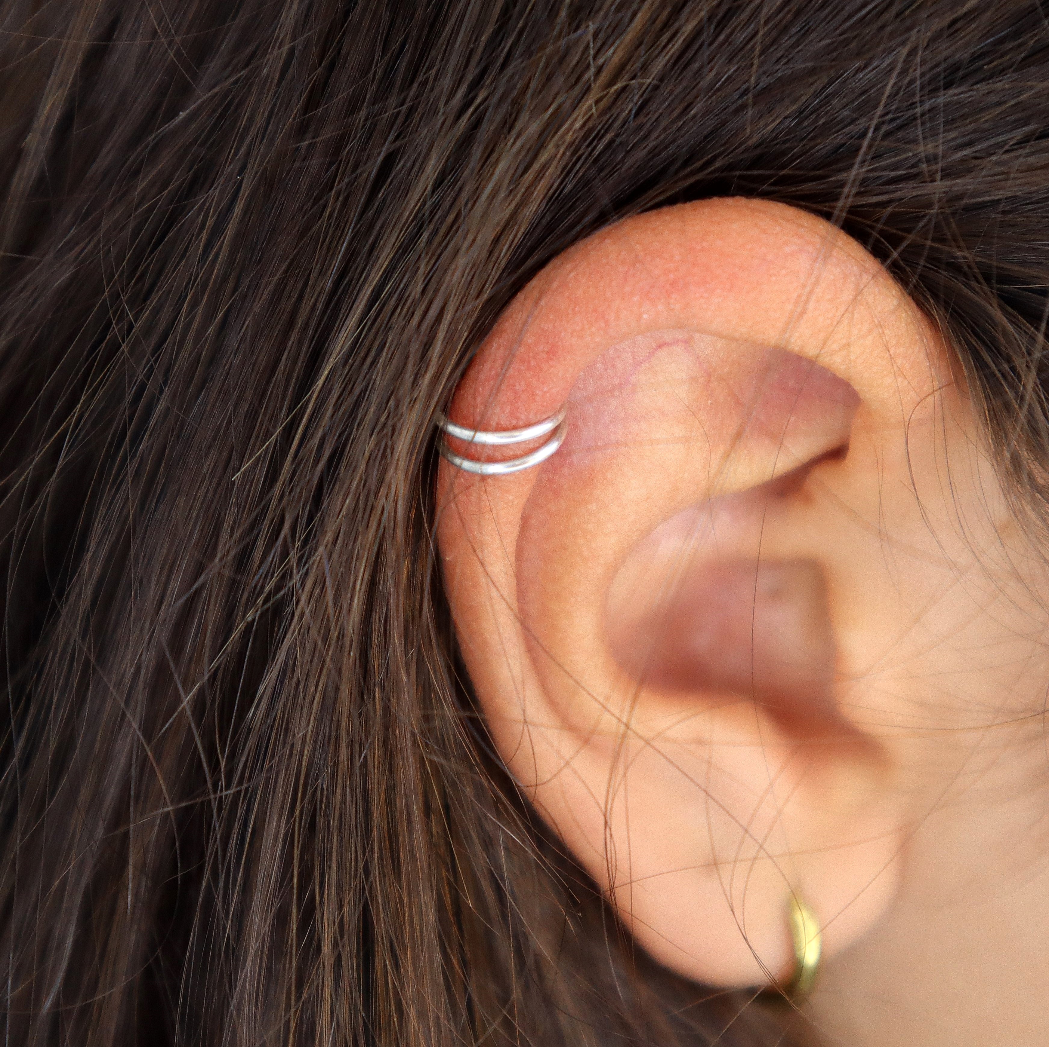 Double Hoop Helix Earring Silver