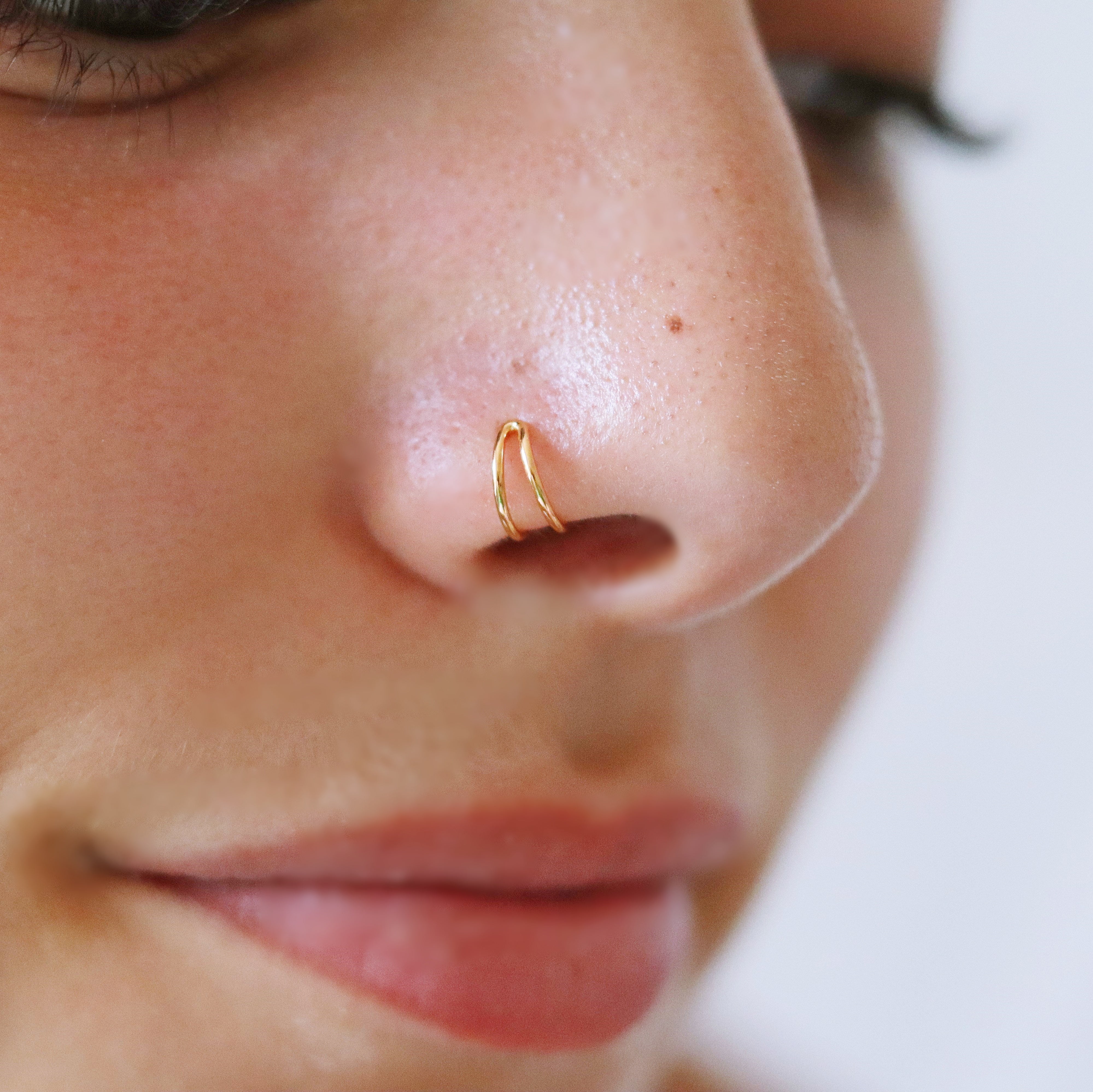 Double Hoop Nose Ring 14k Gold - TinyBox Jewelry