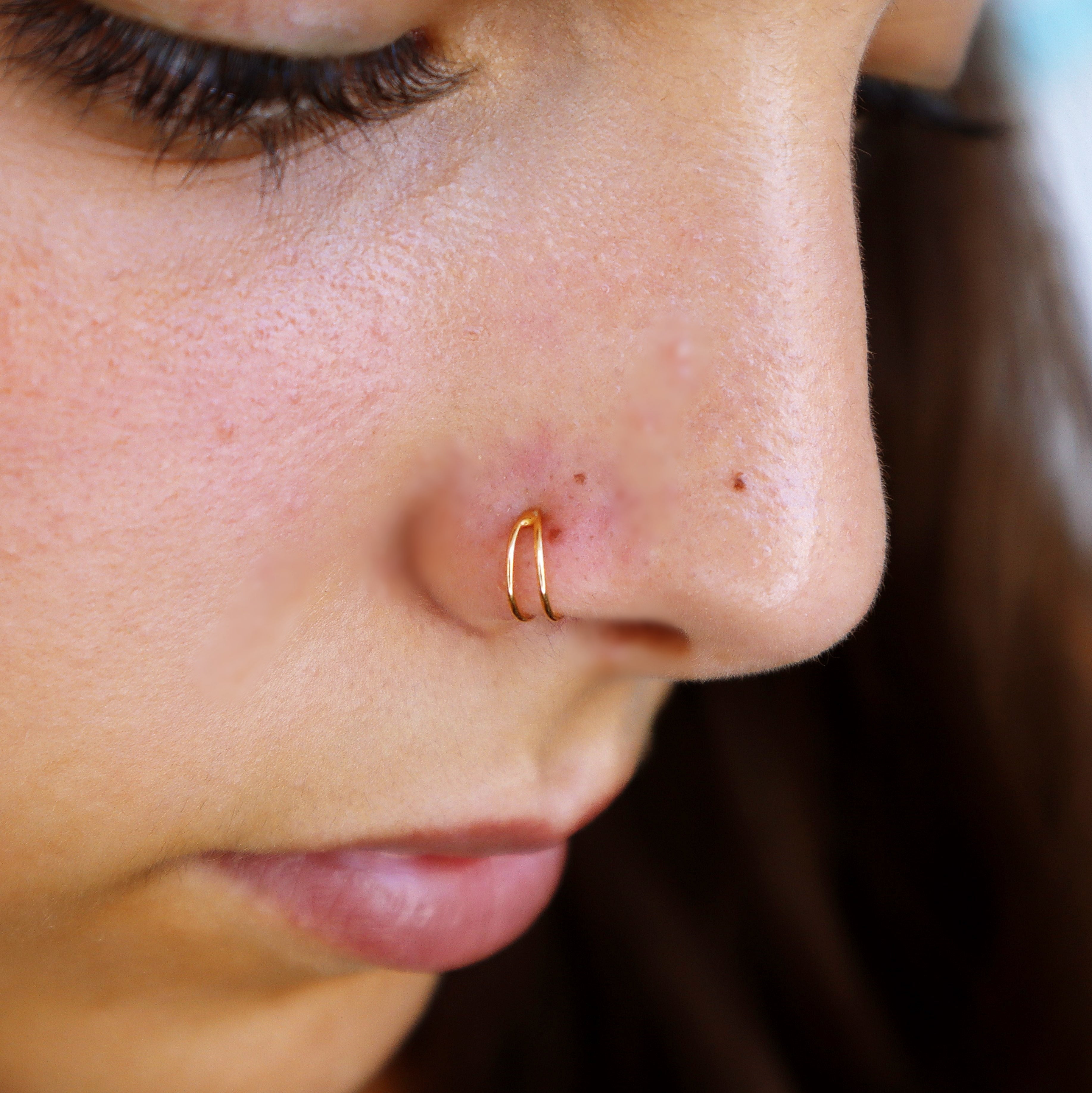Double Hoop Nose Ring 14k Gold - TinyBox Jewelry