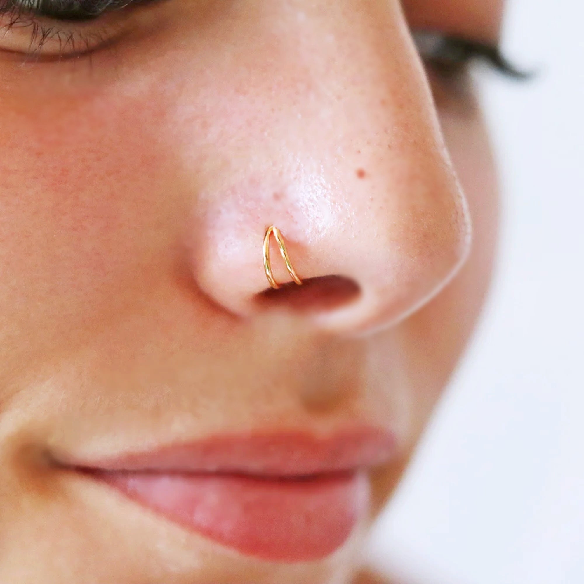 Double Hoop Nose Ring 9k Gold - TinyBox Jewelry