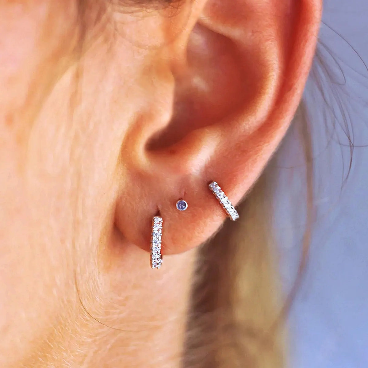 Dainty CZ Huggie – Piercing Stud – Polished Surface