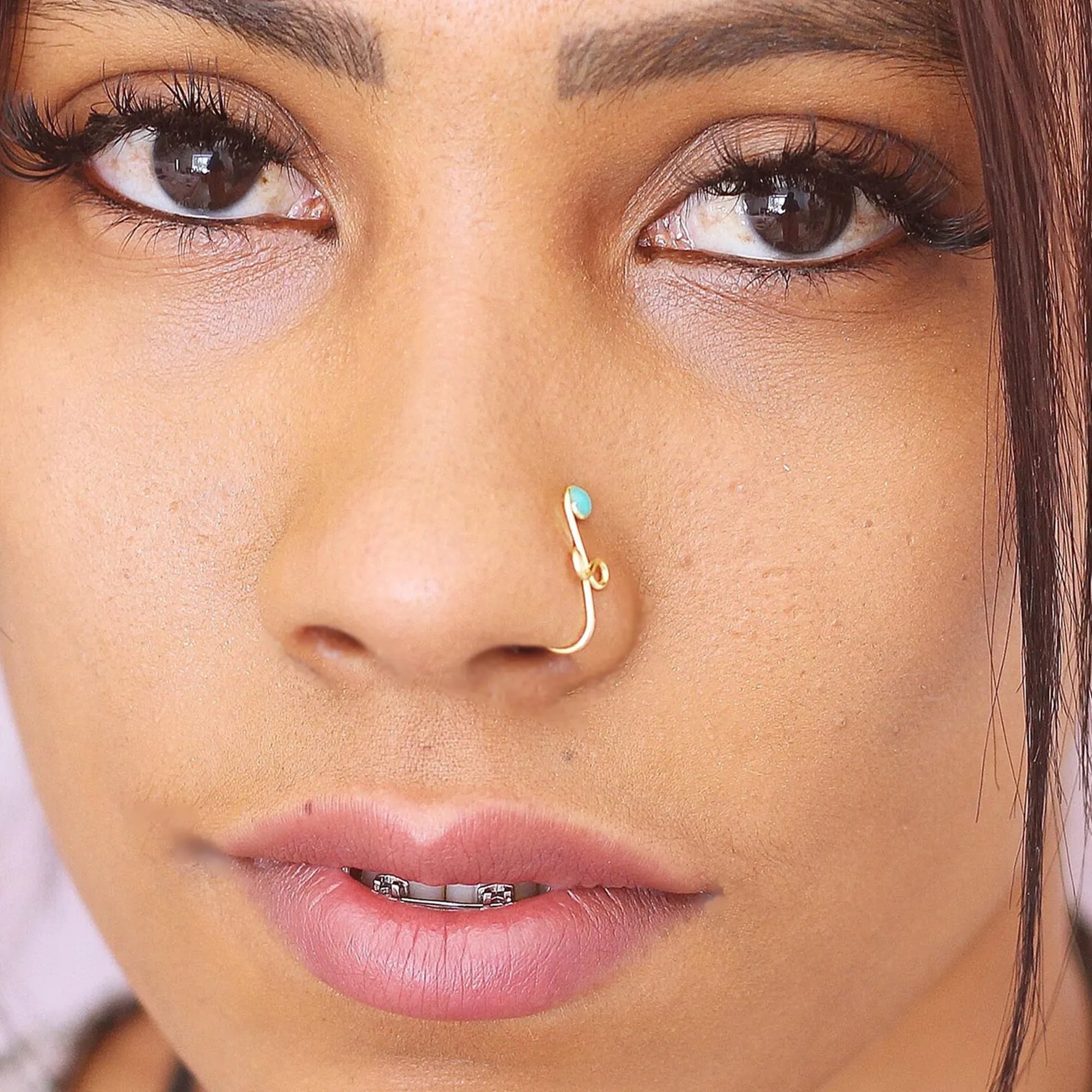 Turquoise Nose Cuff – Piercing Stud – Gold Plated Surface