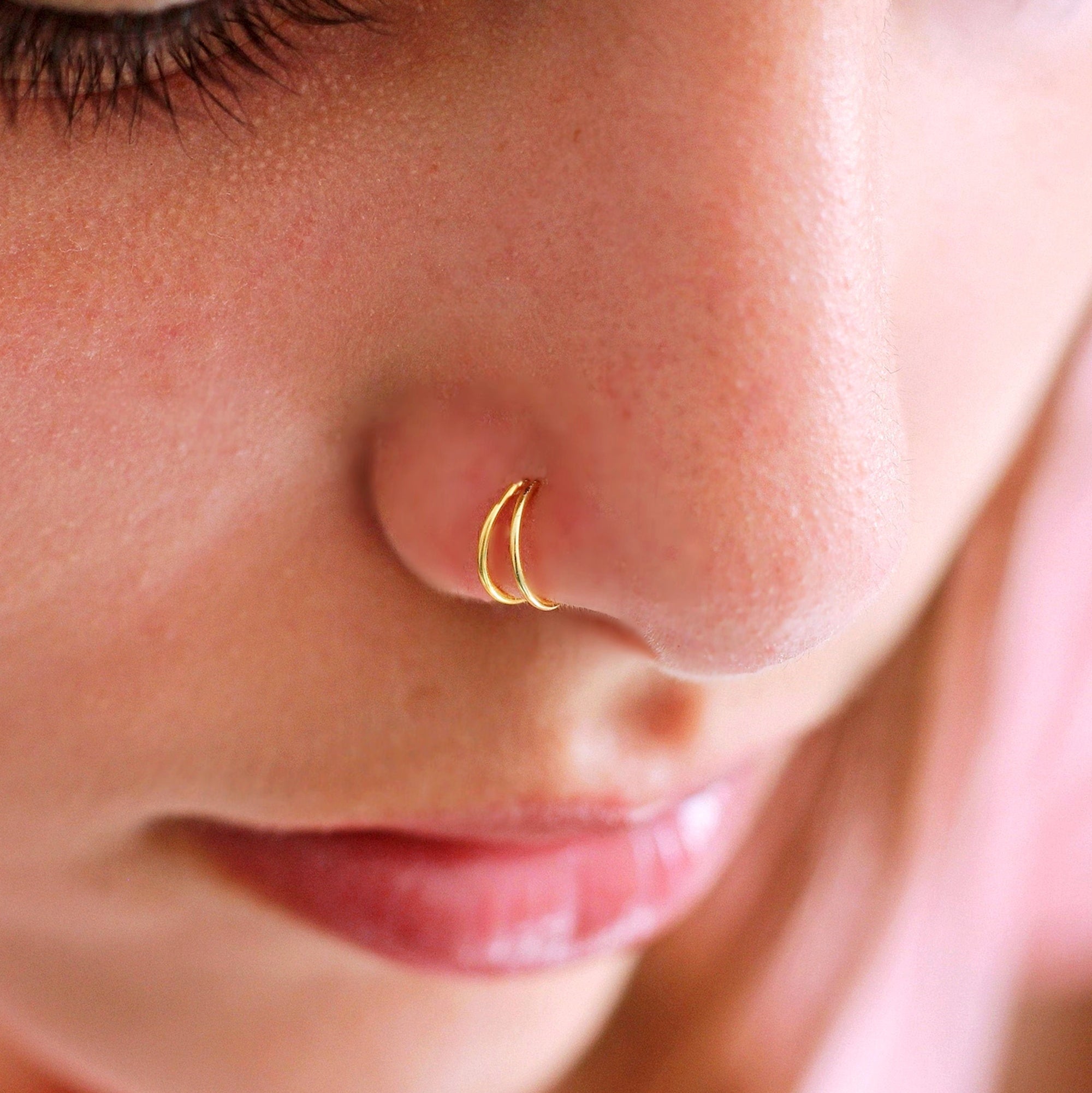 Double Nose Ring Hoop, Gold Nose Ring