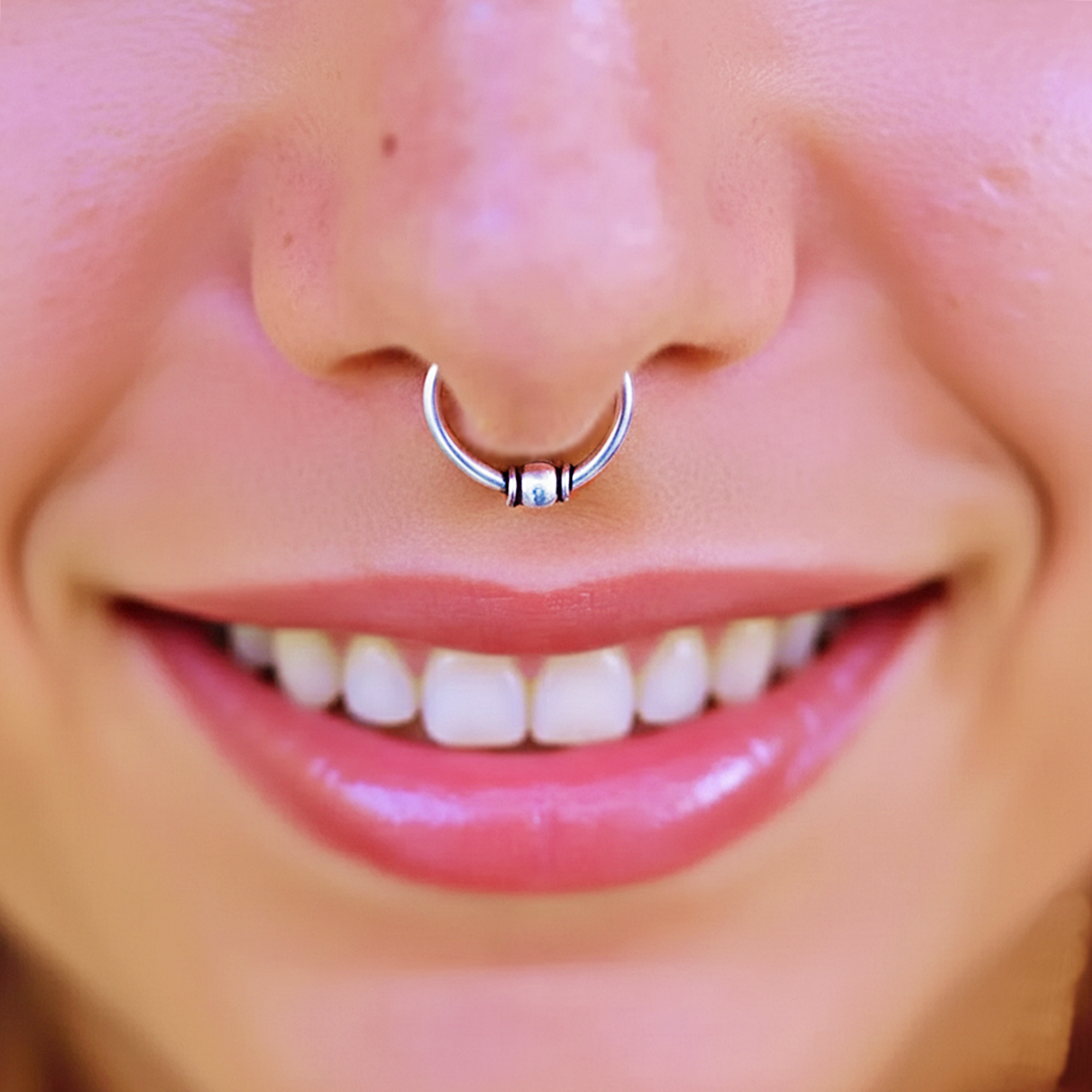 Beaded Fake Septum Ring - Silver
