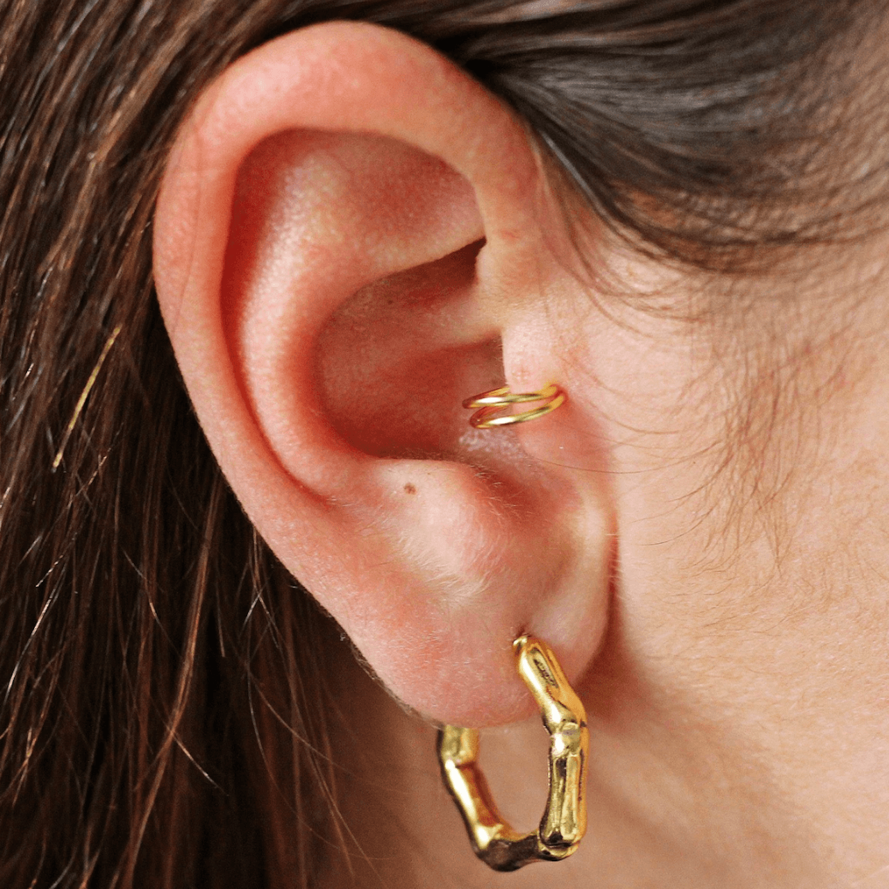 Double Hoop Tragus Earring Gold