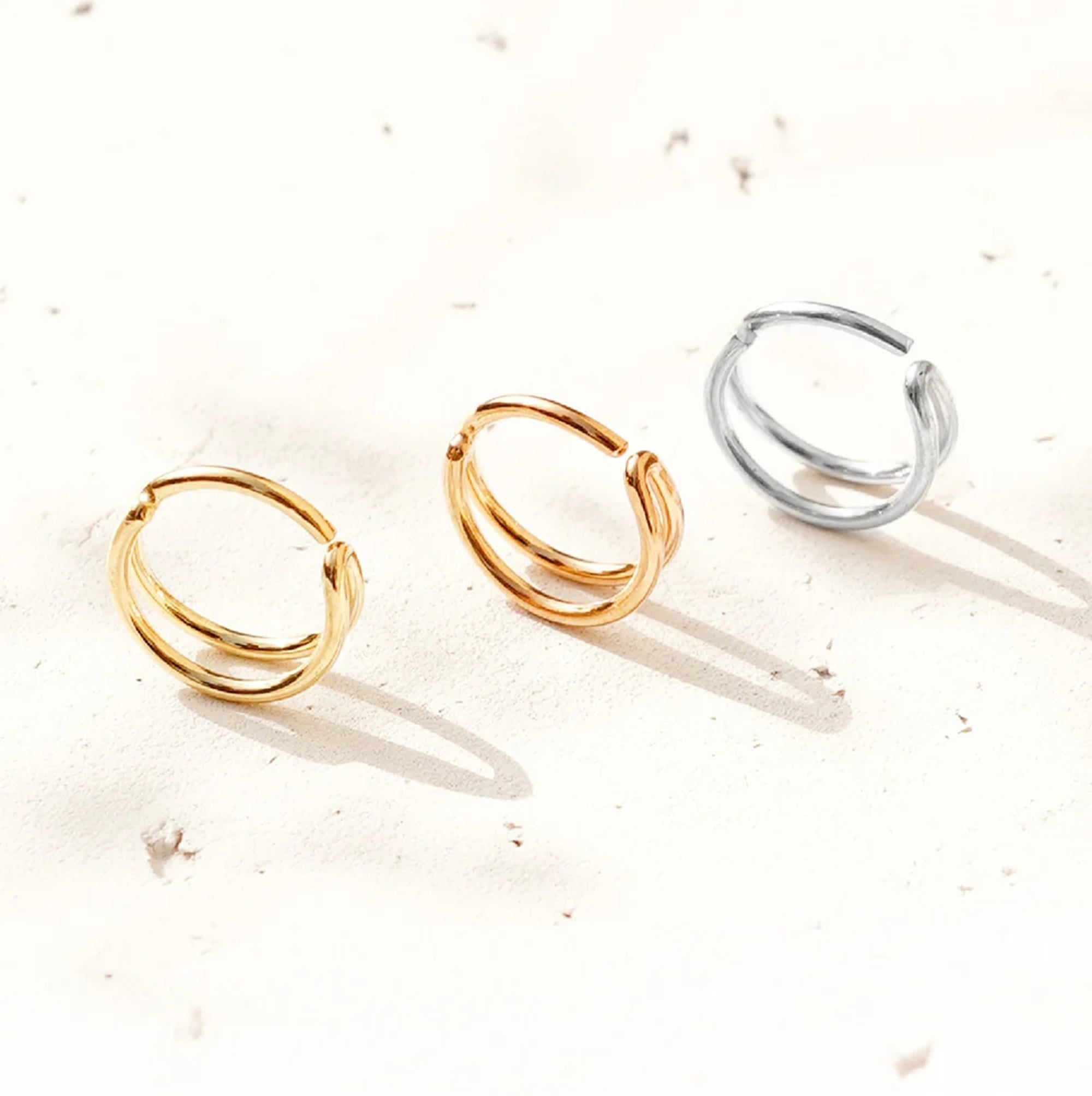 Double Hoop Tragus Earring Gold - TinyBox Jewelry