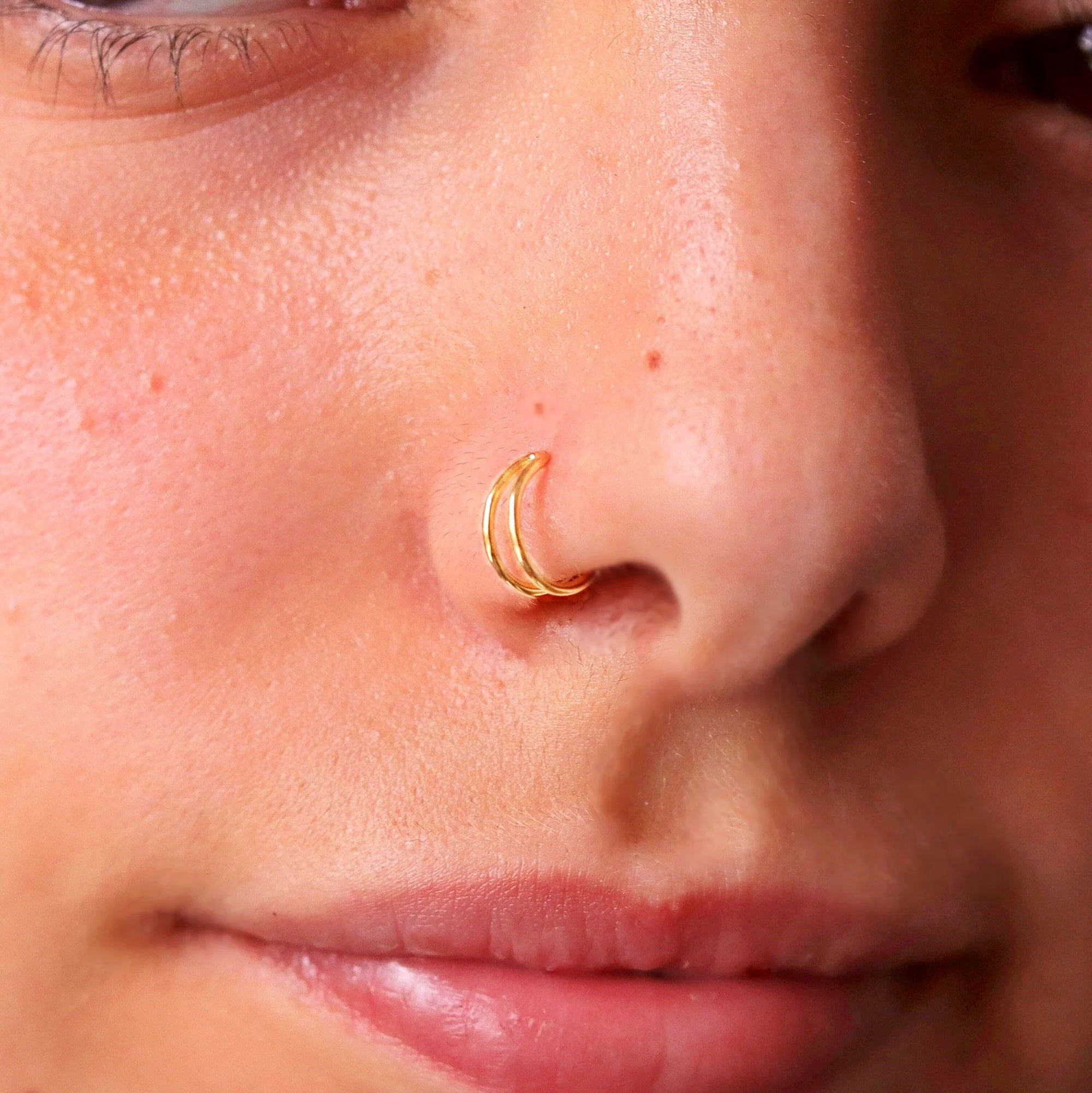 Double Nose Ring Hoop for Single Nose Piercing Gold Vermeil - TinyBox Jewelry