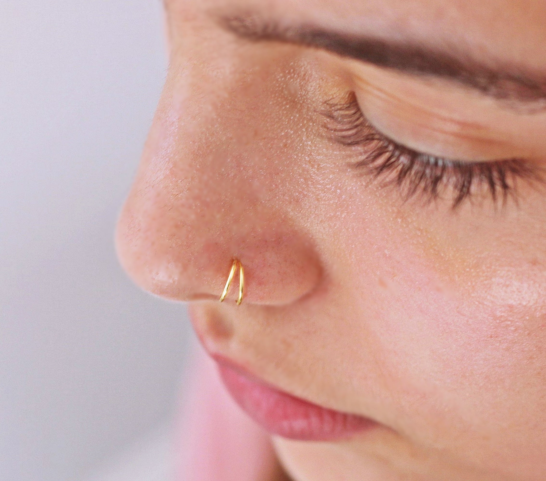Double Nose Ring Hoop for Single Nose Piercing Gold Vermeil - TinyBox Jewelry