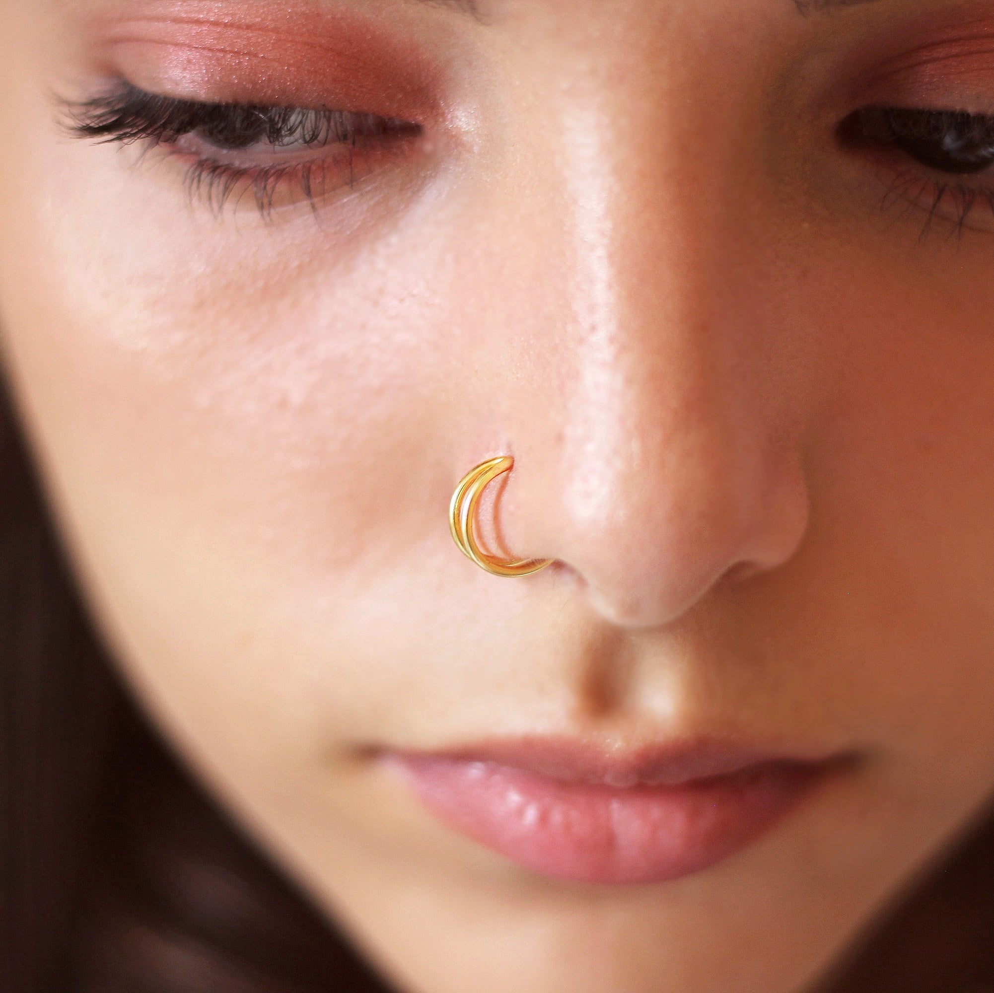 Double Nose Ring Hoop, Gold Nose Ring - TinyBox Jewelry