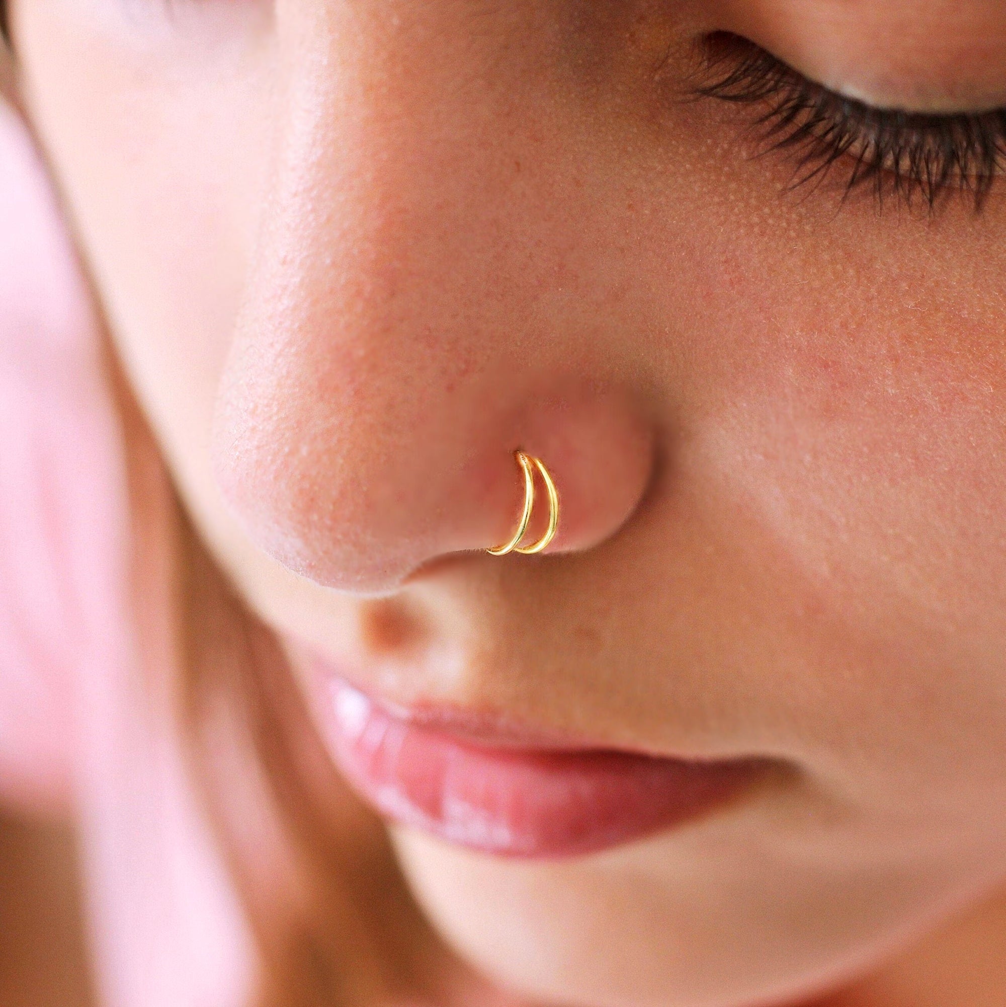 Double Nose Ring Hoop, Rose Gold Nose Ring - TinyBox Jewelry