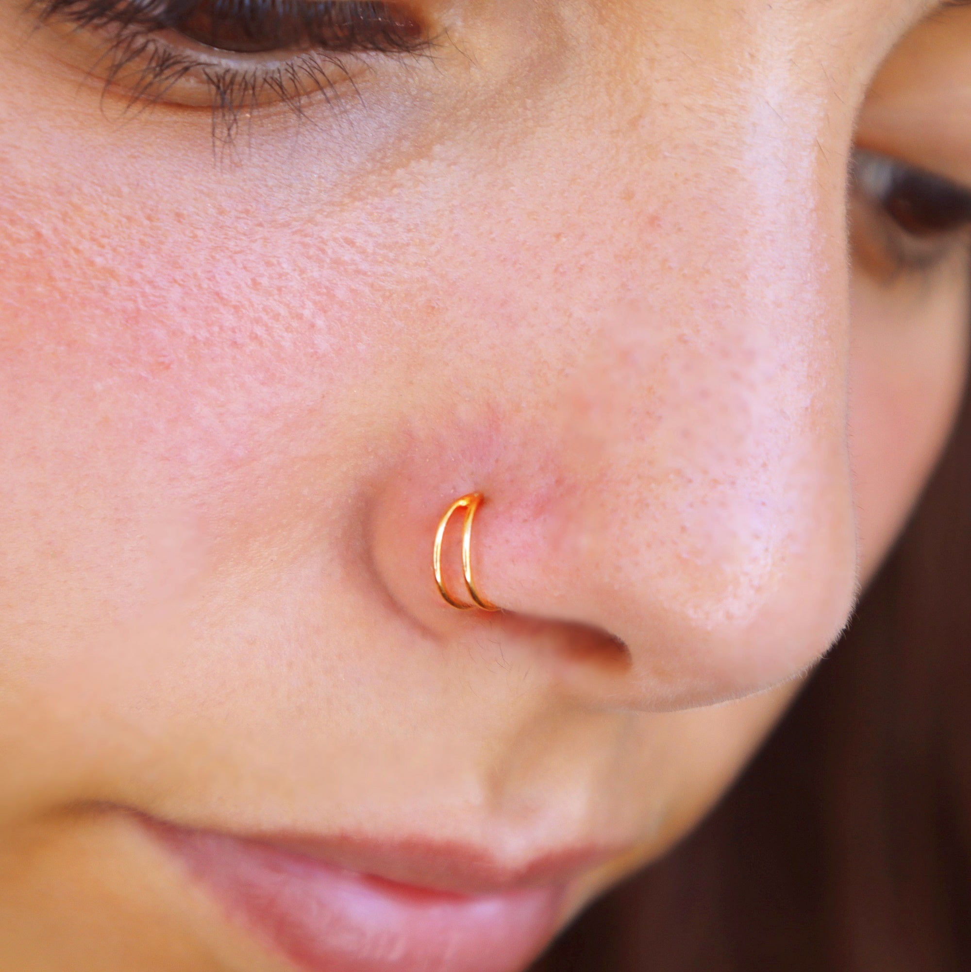 Double Nose Ring Hoop, Rose Gold Nose Ring - TinyBox Jewelry