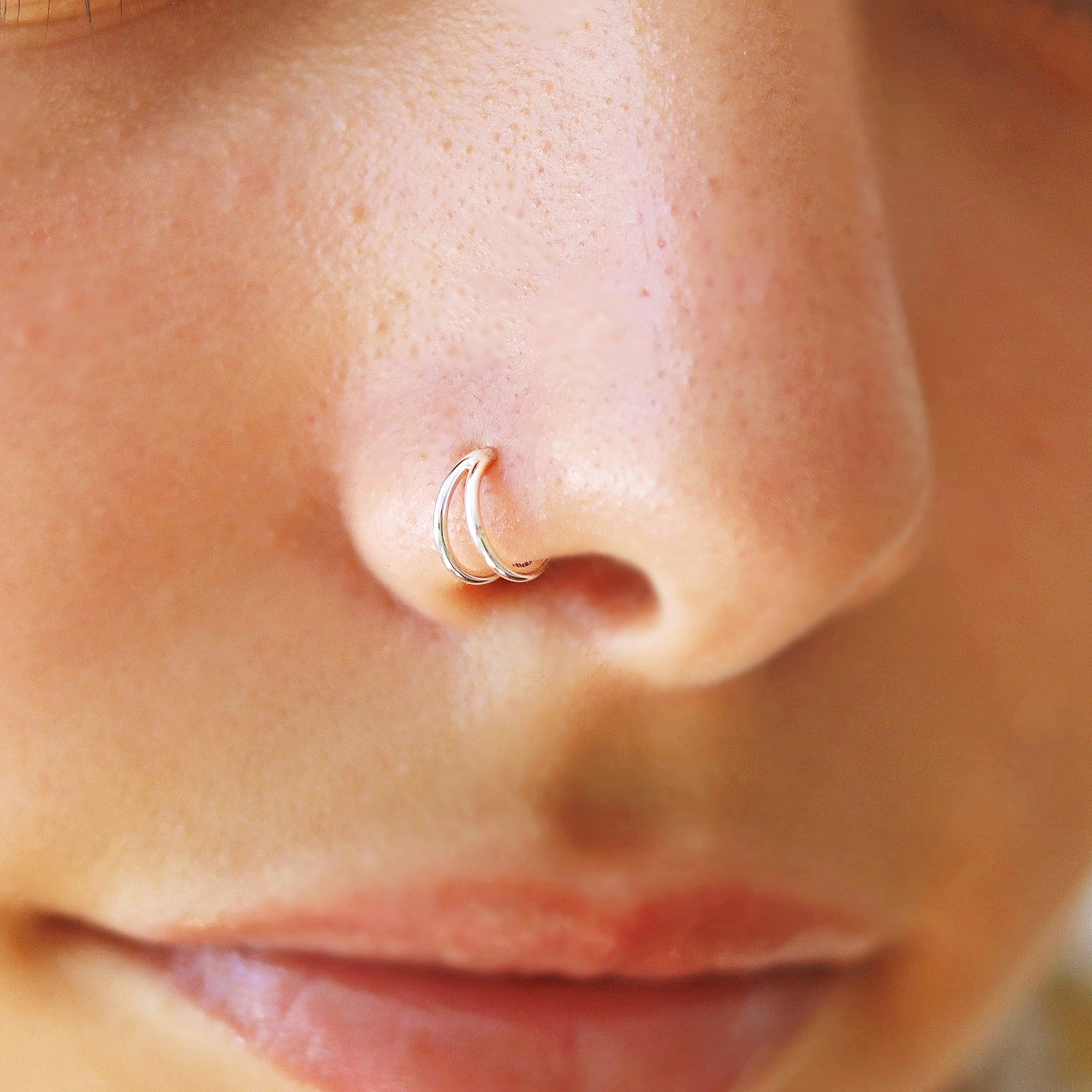 Double Nose Ring Hoop, Sterling Silver Nose Ring - TinyBox Jewelry