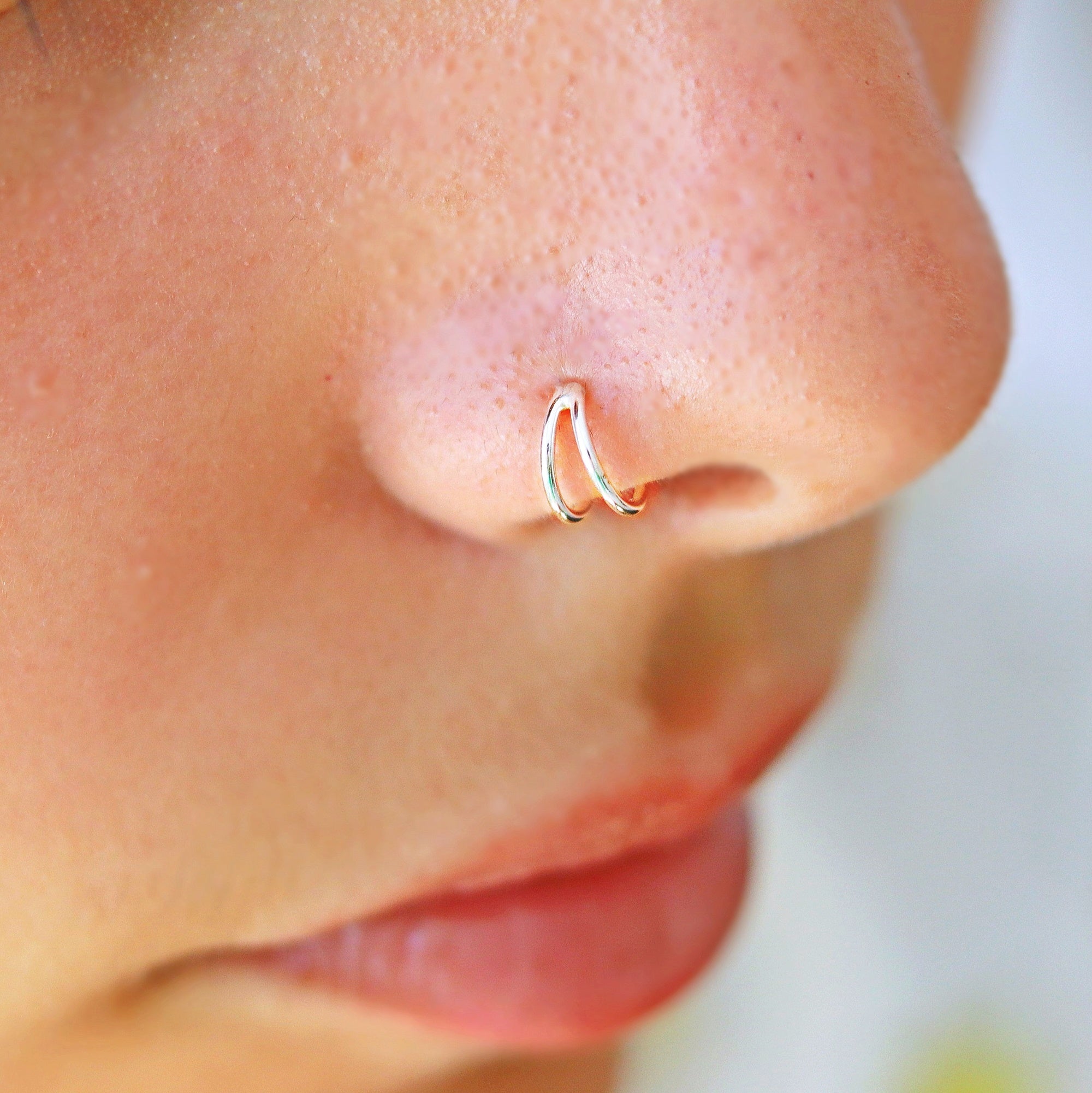 Double Nose Ring Hoop, Sterling Silver Nose Ring - TinyBox Jewelry