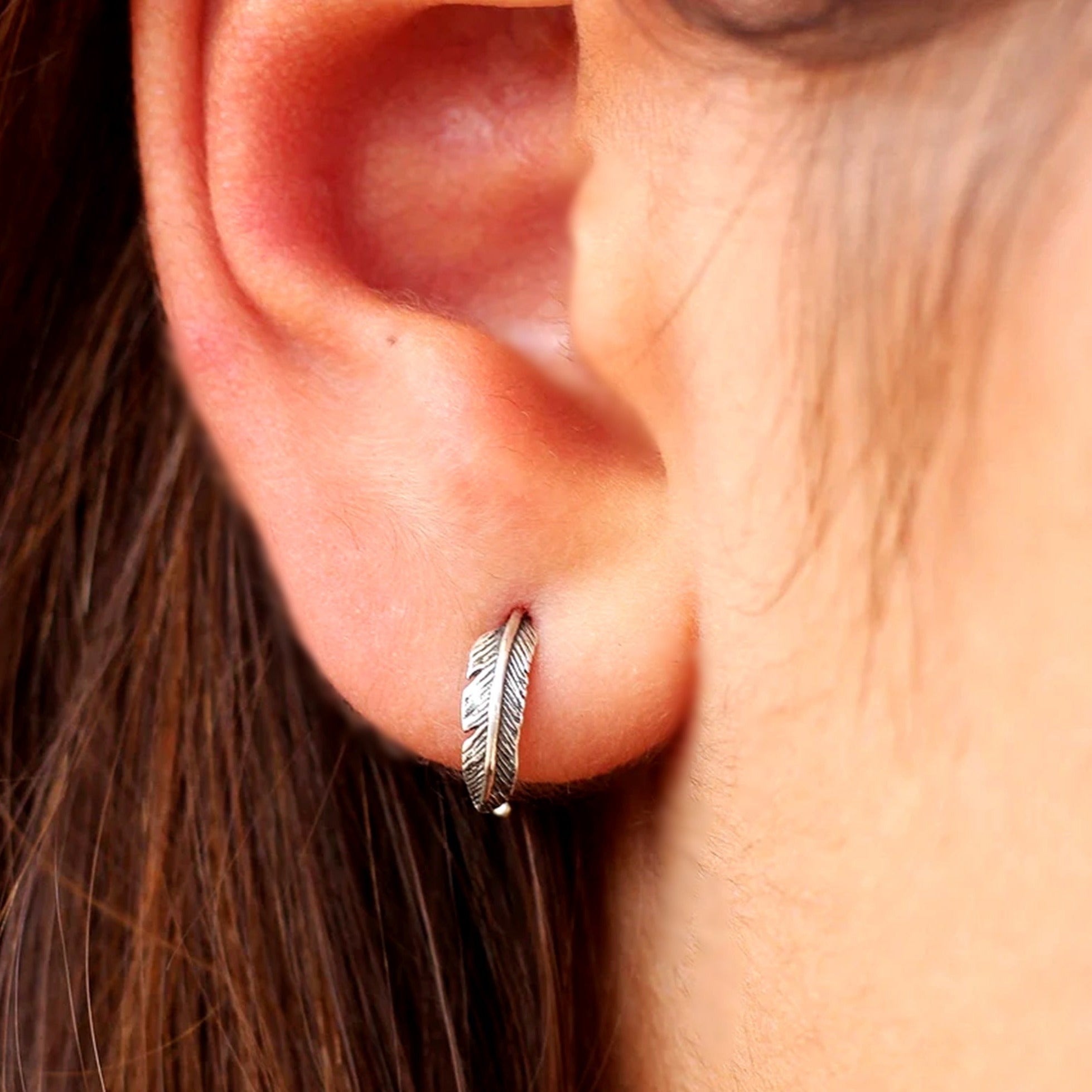 Feather Lobe Earring - Silver - TinyBox Jewelry