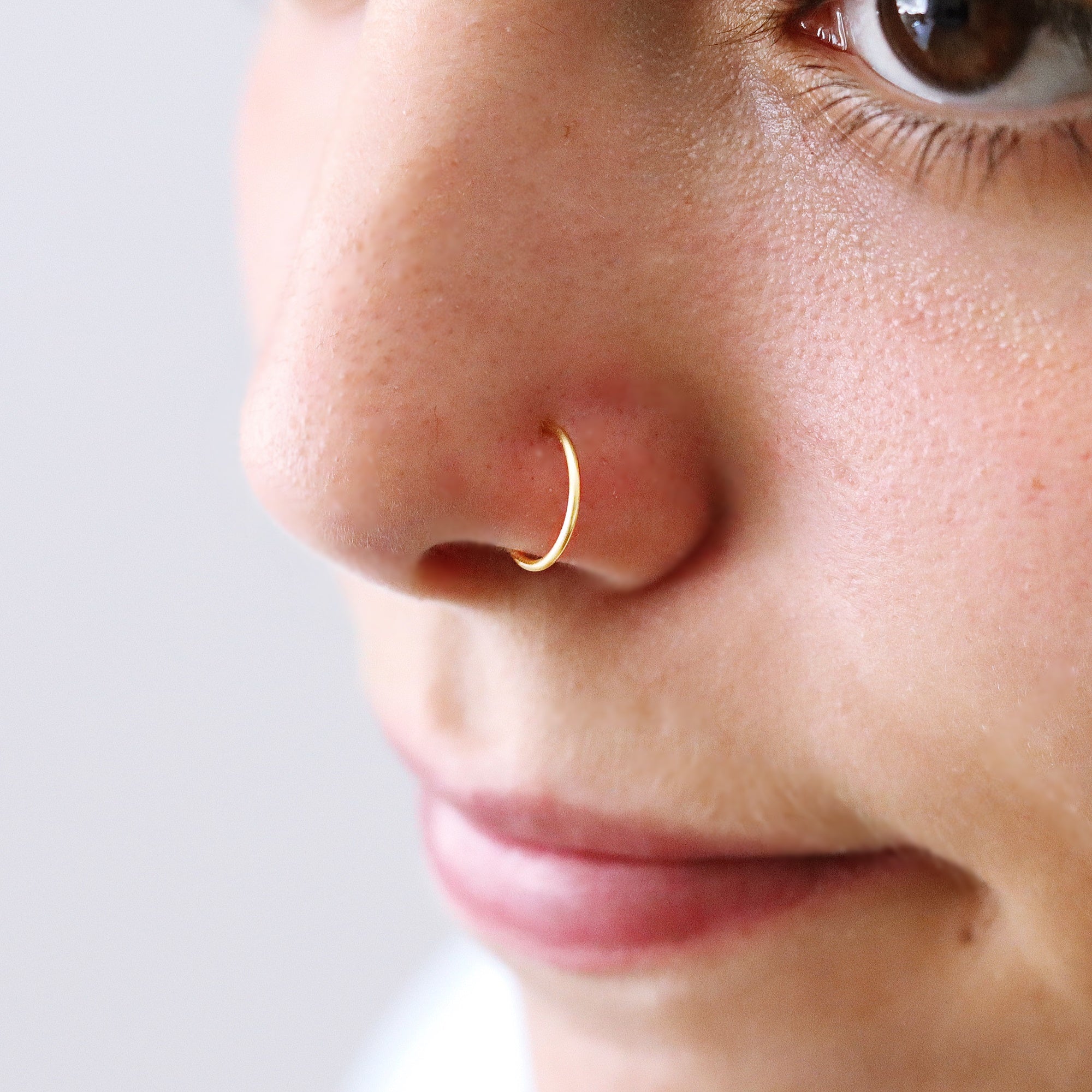 Single Hoop Nose Ring - Gold Vermeil - TinyBox Jewelry