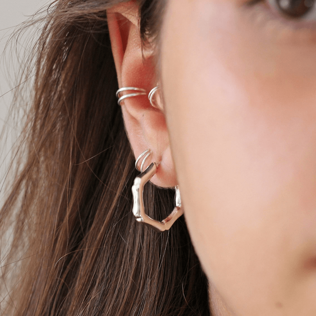 Double Hoop Conch Earring Silver