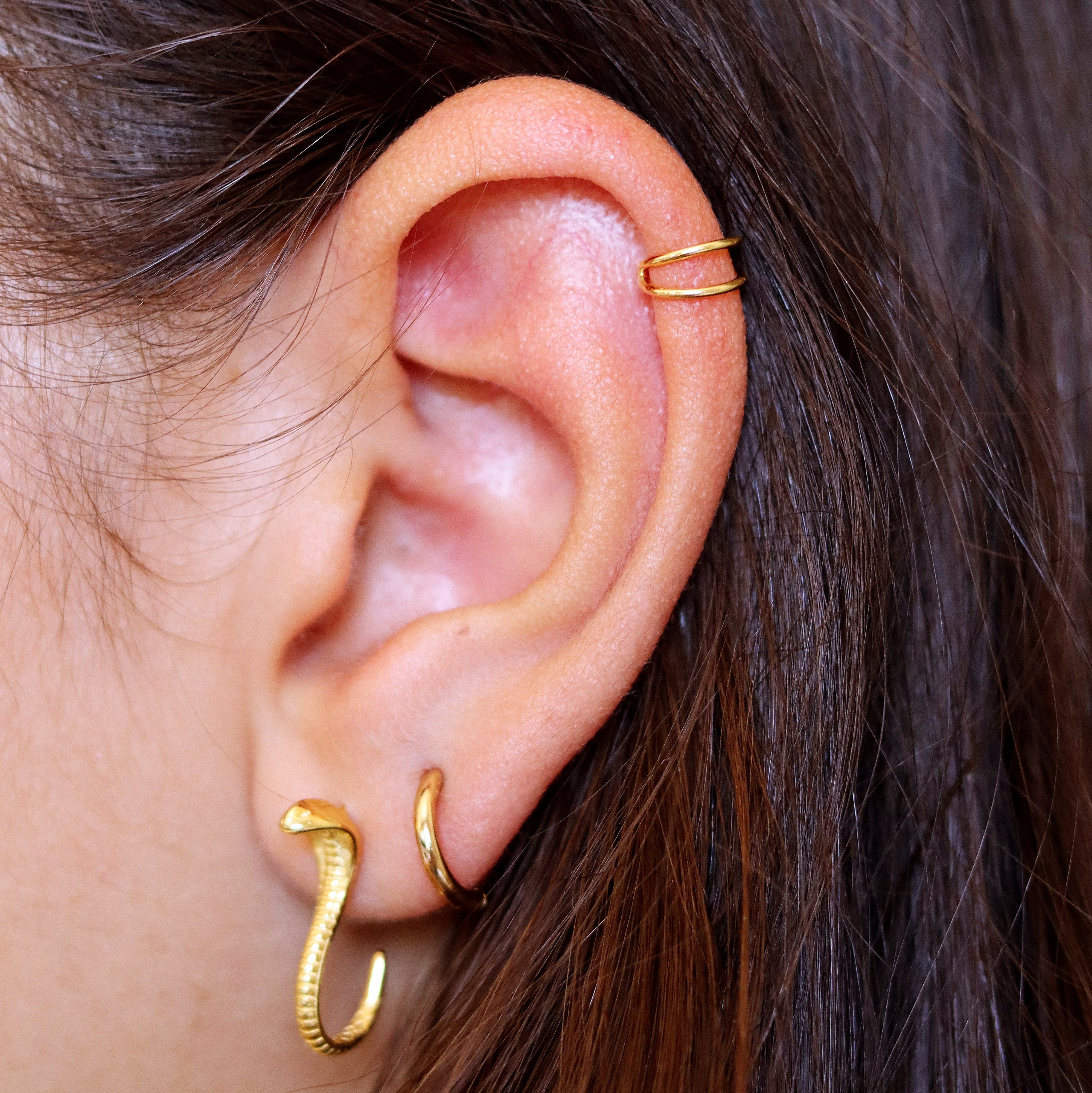 Double Hoop Helix Earring Gold - TinyBox Jewelry