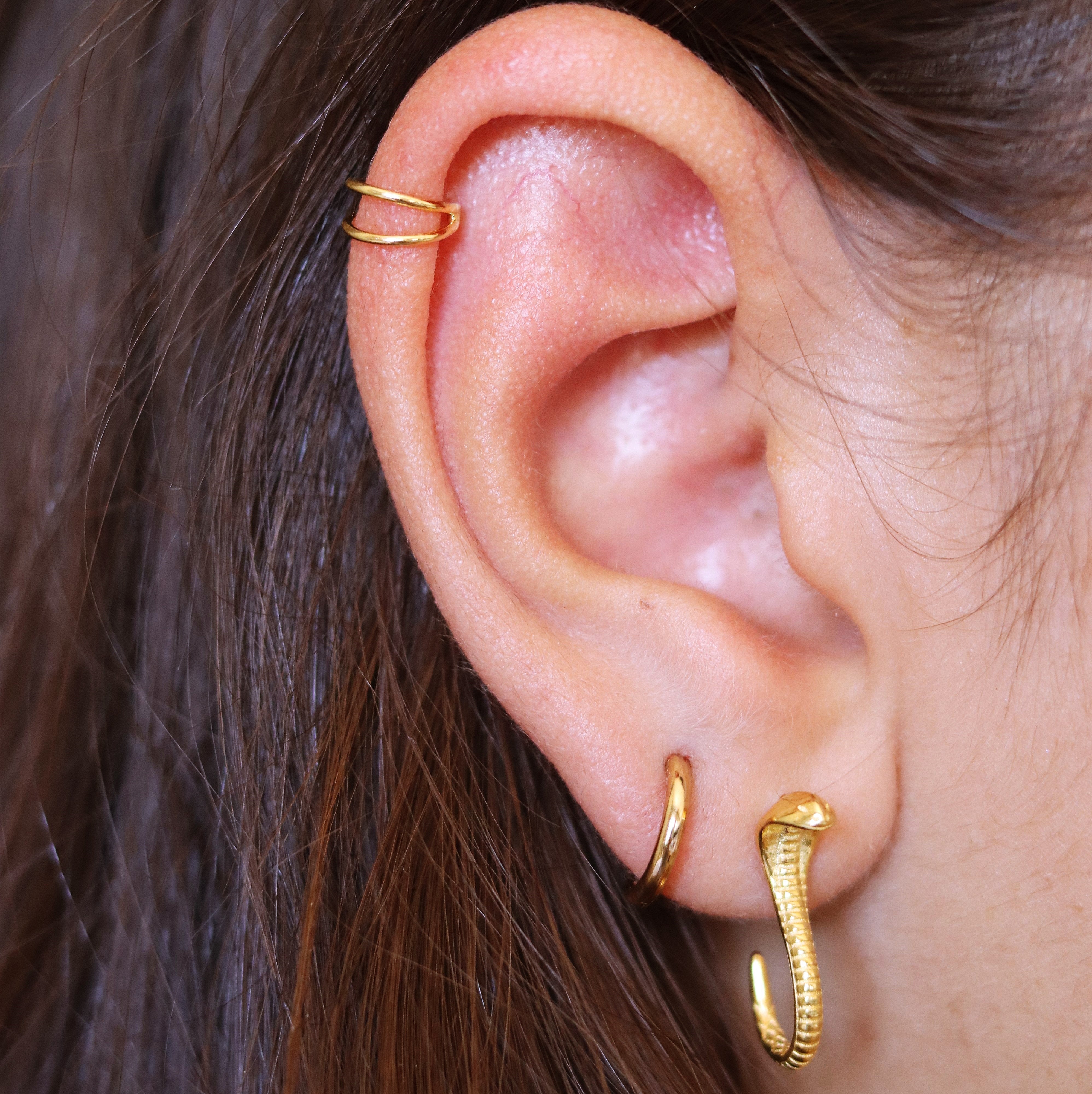 Double Hoop Helix Earring Gold - TinyBox Jewelry